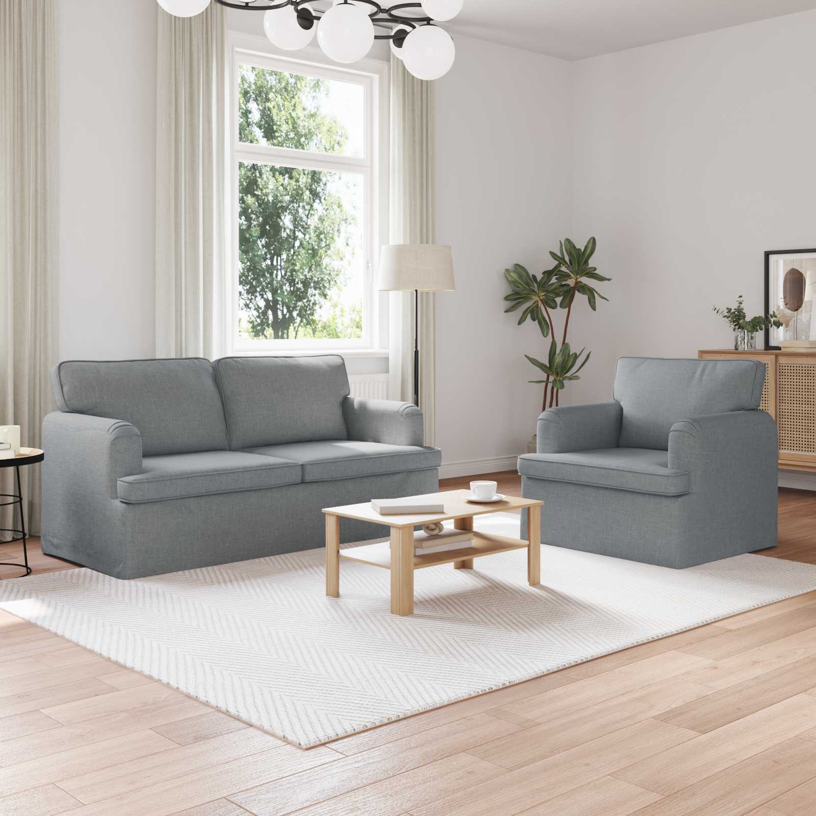 Sofa Set 2 stk. Hellgrau Stoff