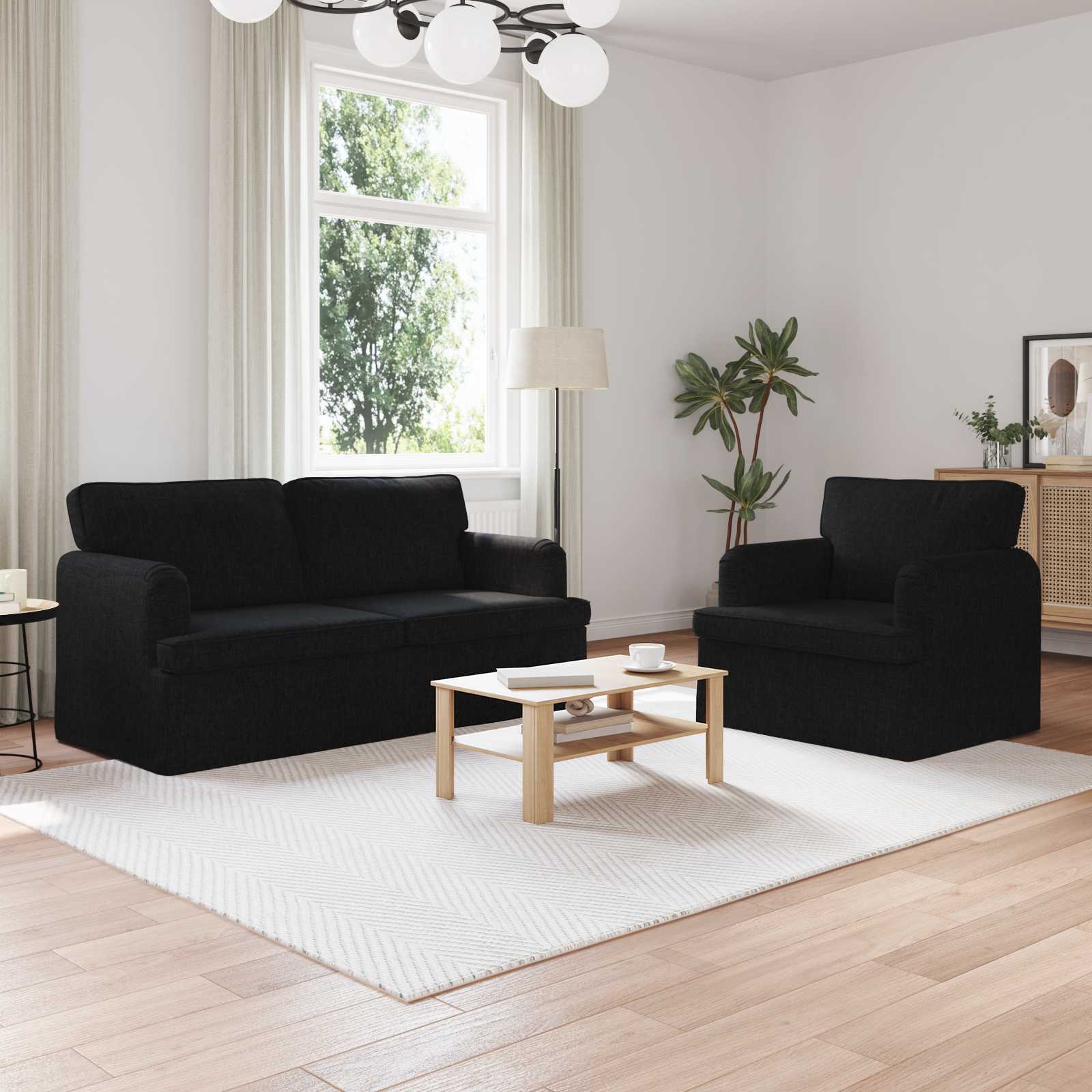 Sofa Set 2 stk. Schwarz Stoff