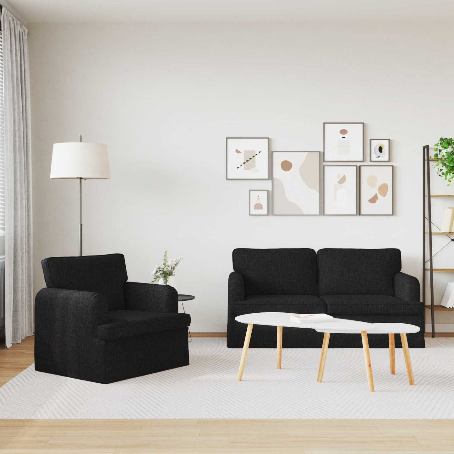 Sofa Set 2 stk. Schwarz Stoff