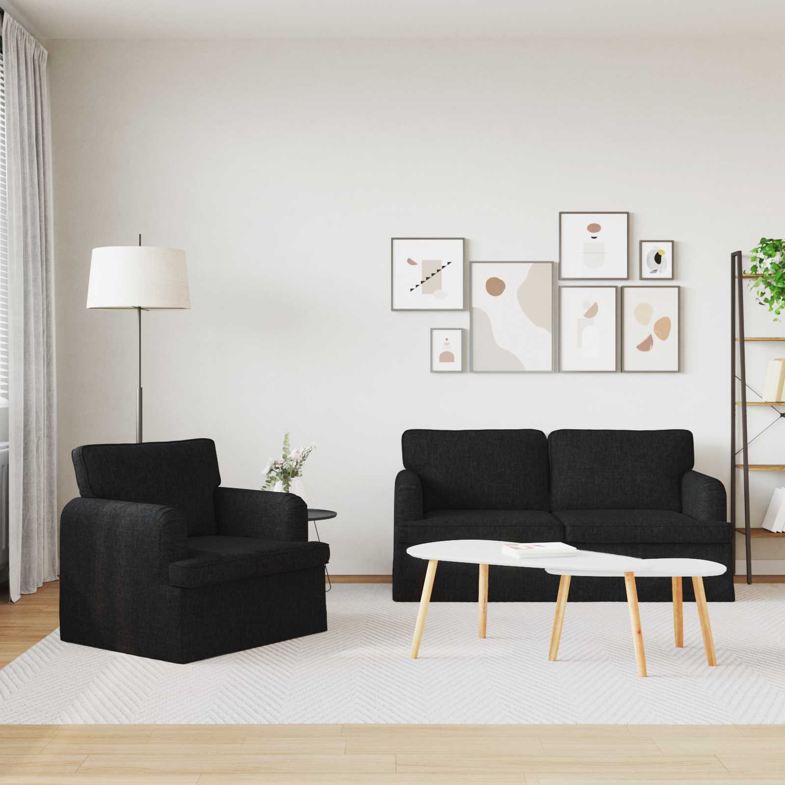 Sofa Set 2 stk. Schwarz Stoff