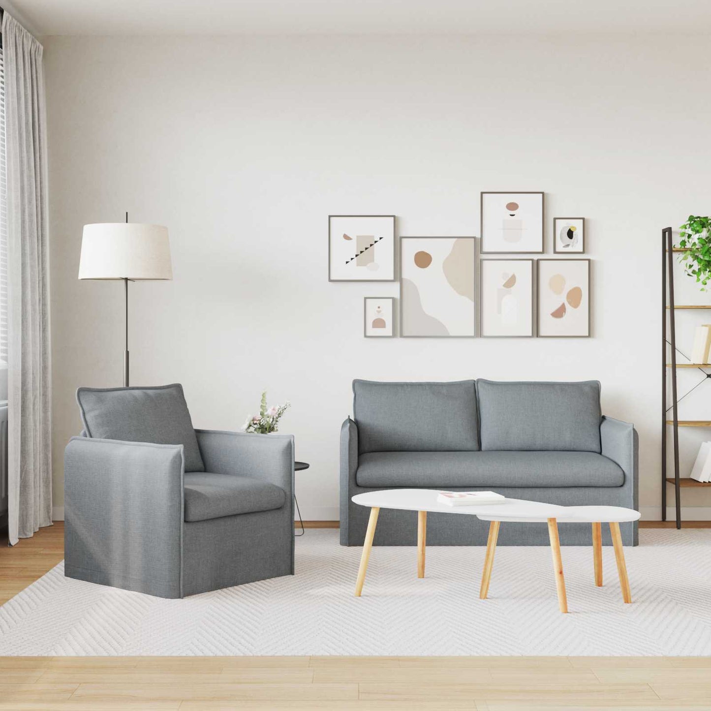 Sofa Set 2 stk. Hellgrau Stoff