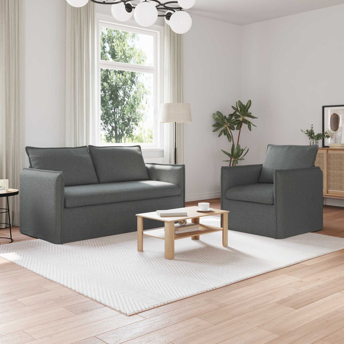 Sofa Set 2 stk. Dunkelgrau Stoff