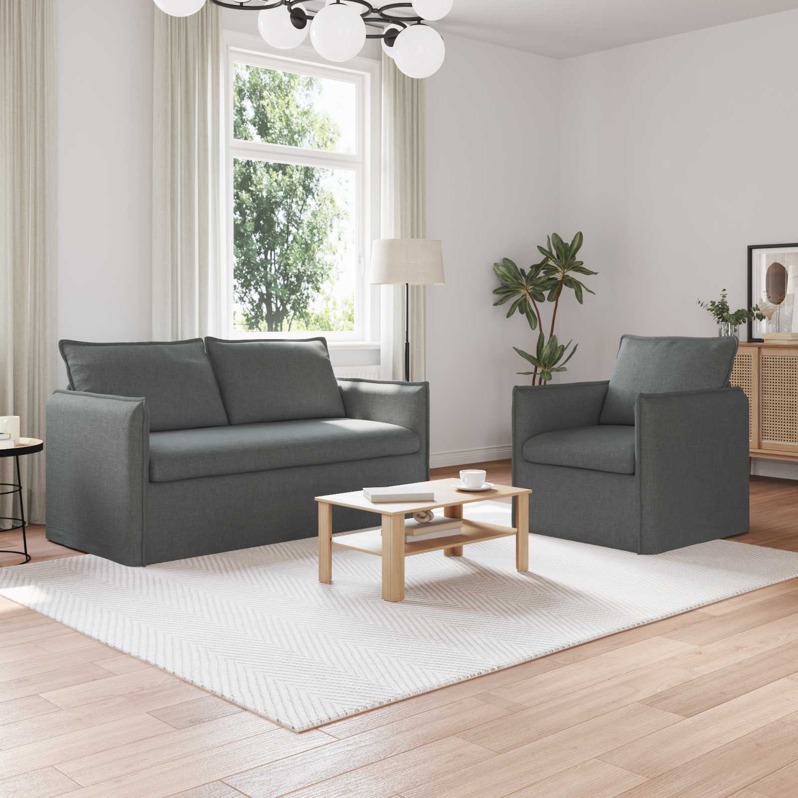 Sofa Set 2 stk. Dunkelgrau Stoff