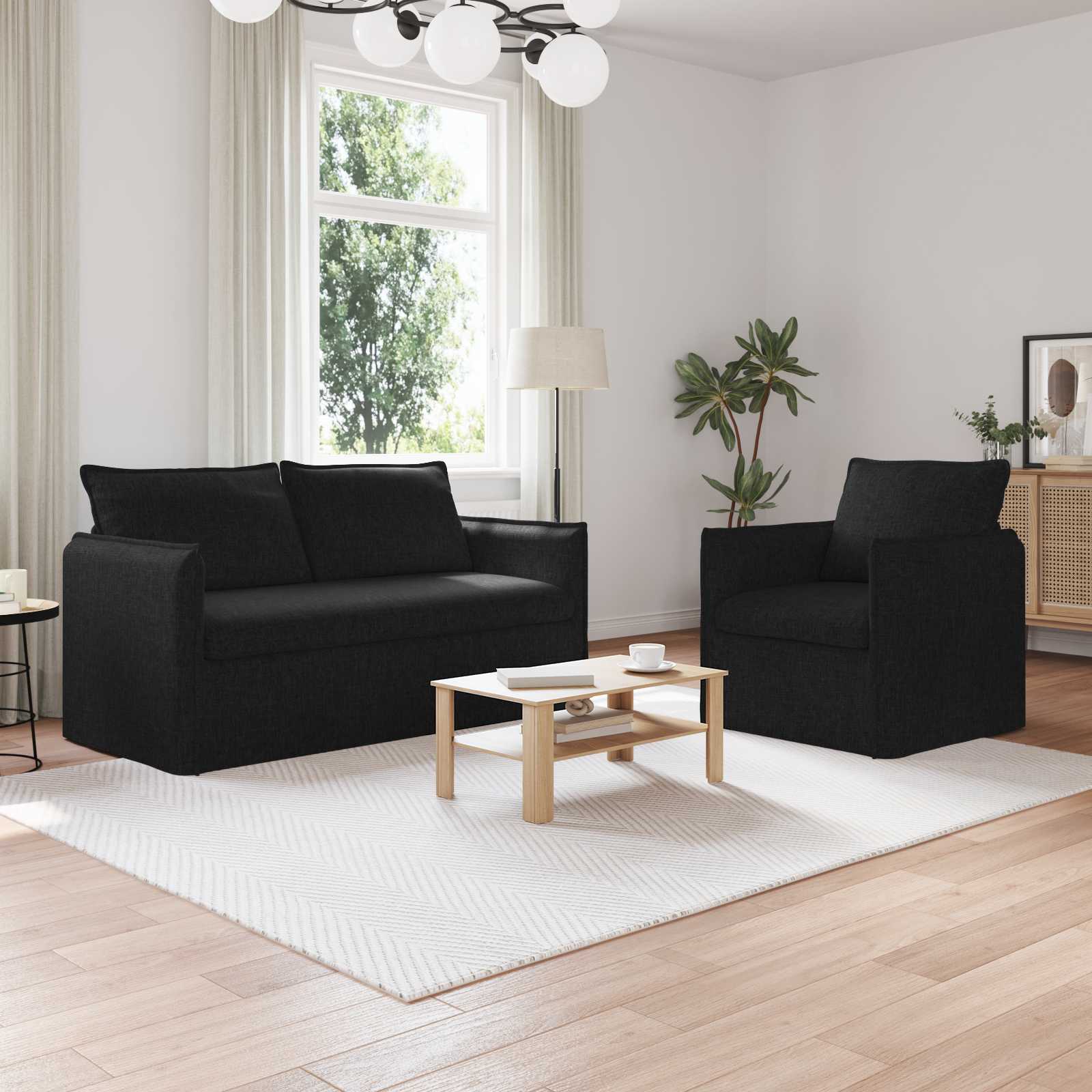 Sofa Set 2 stk. Schwarz Stoff
