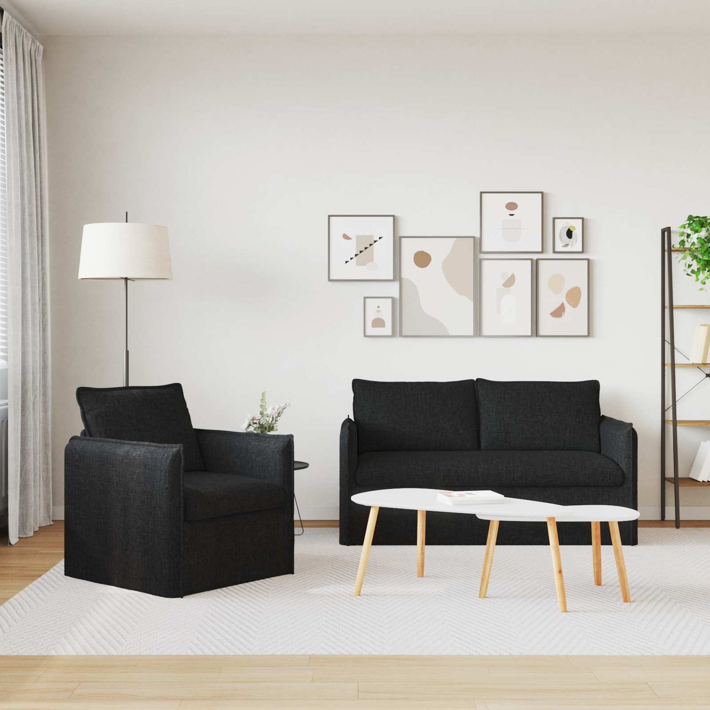 Sofa Set 2 stk. Schwarz Stoff