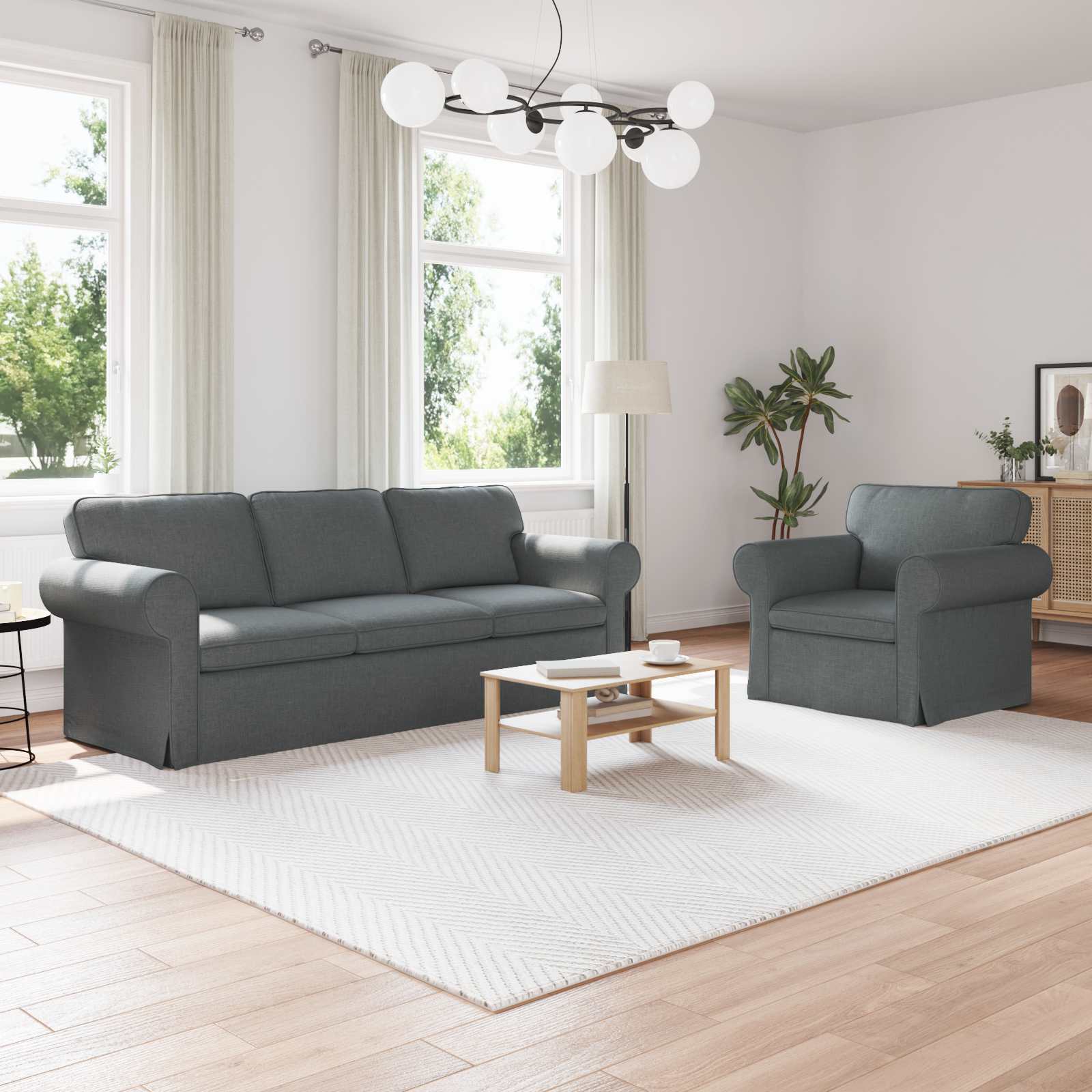 Sofa Set 2 pcs Dunkelgrau 215 x 82 x 80 cm Stoff