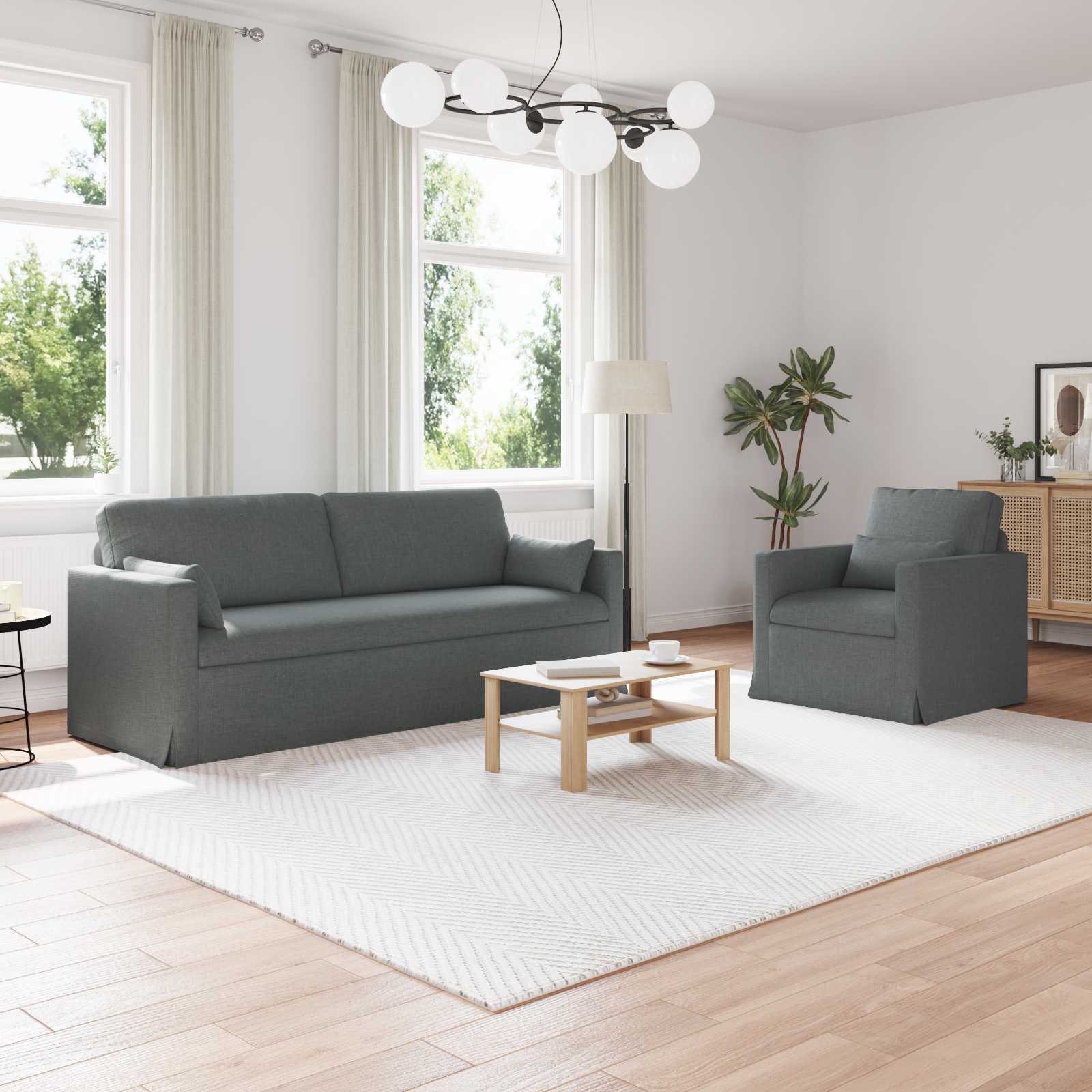 Sofa Set 2 stk. Dunkelgrau Stoff