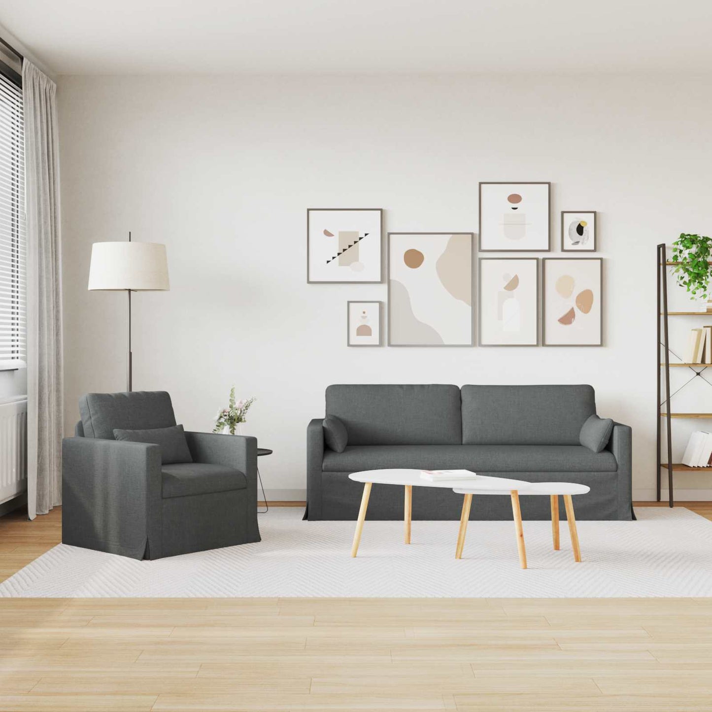 Sofa Set 2 stk. Dunkelgrau Stoff