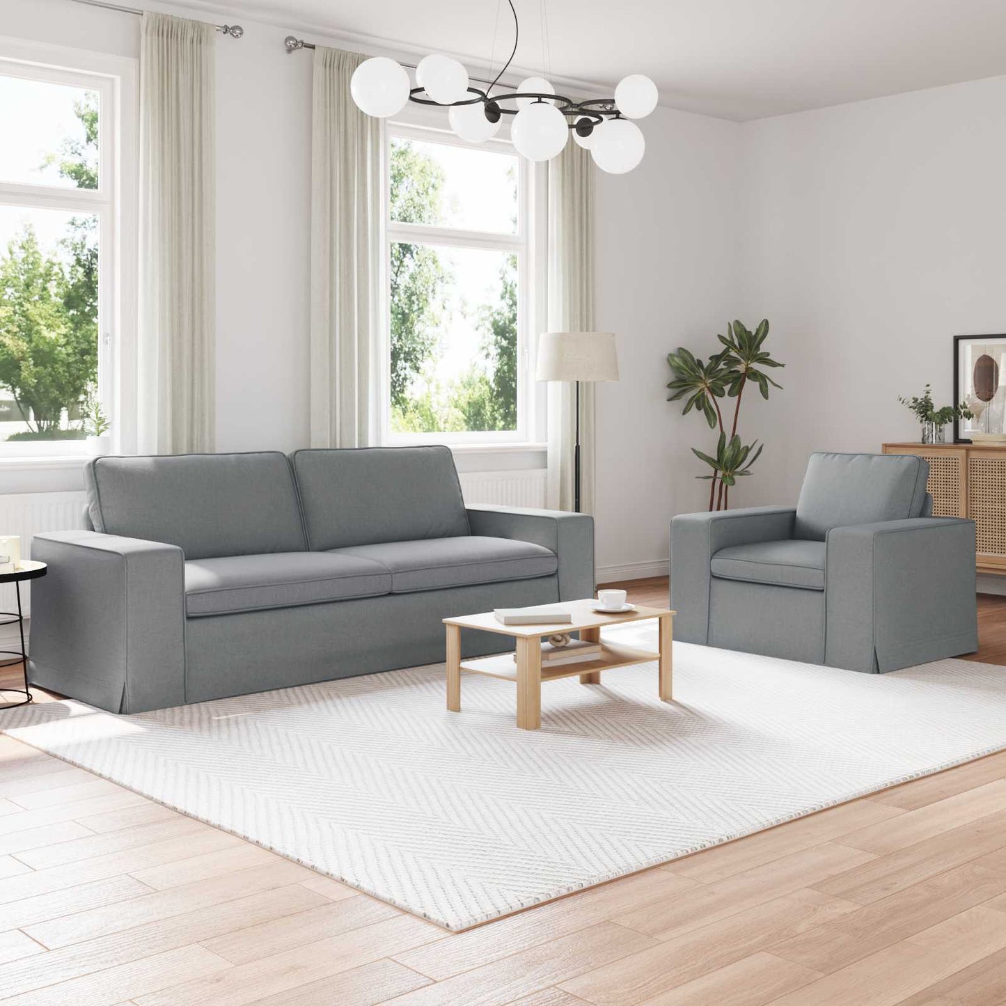 Sofa Set 2 stk. Hellgrau Stoff