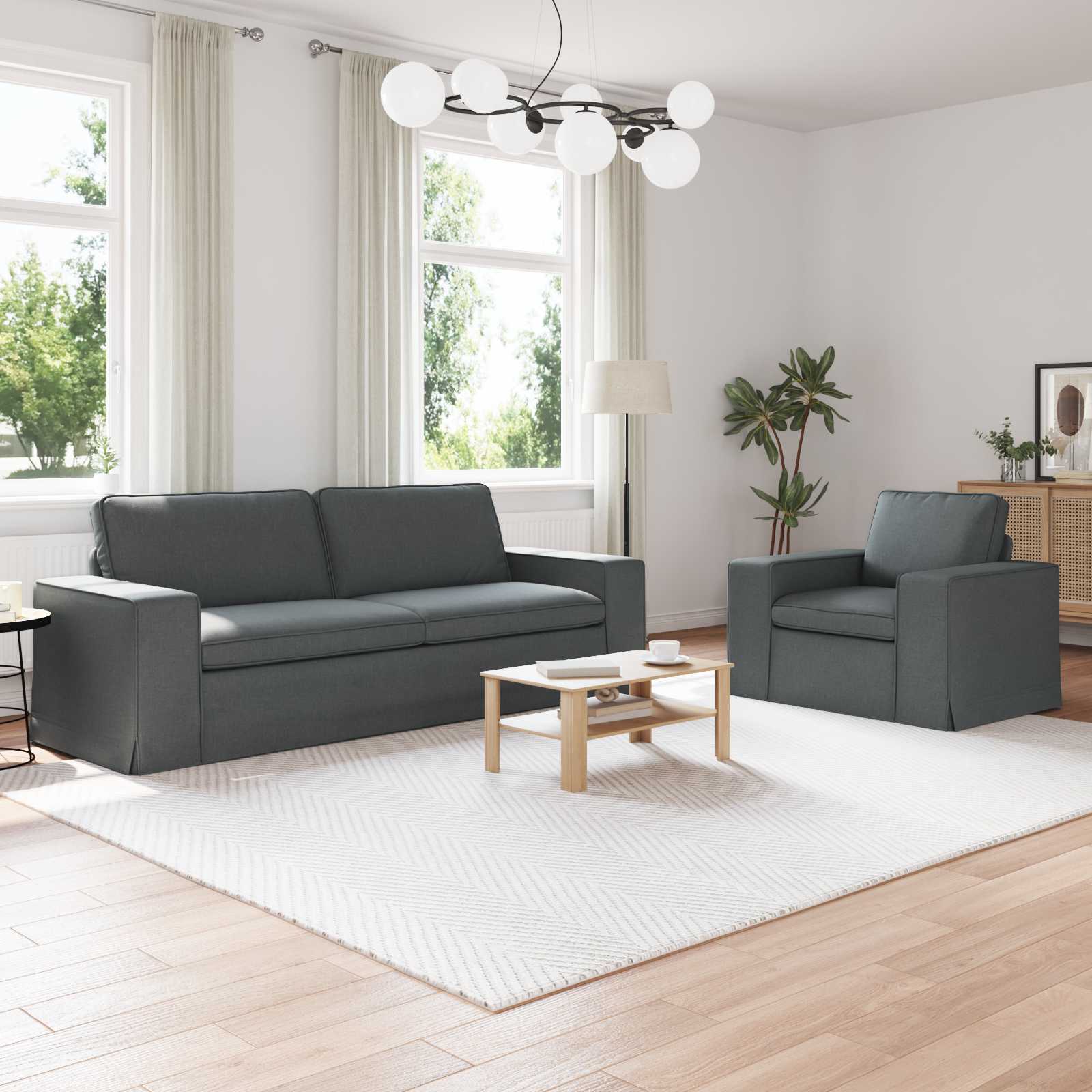 Sofa Set 2 stk. Dunkelgrau Stoff