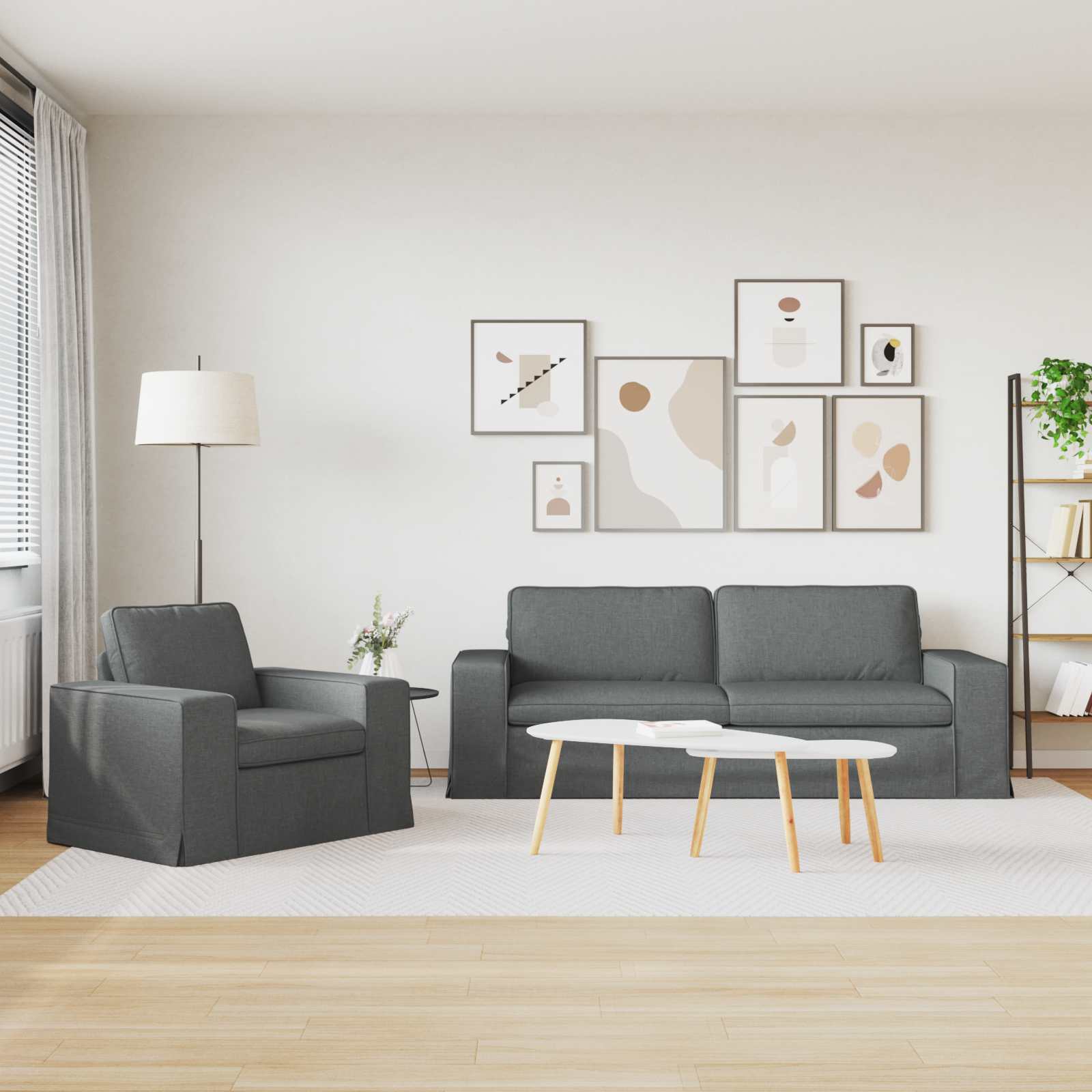 Sofa Set 2 stk. Dunkelgrau Stoff