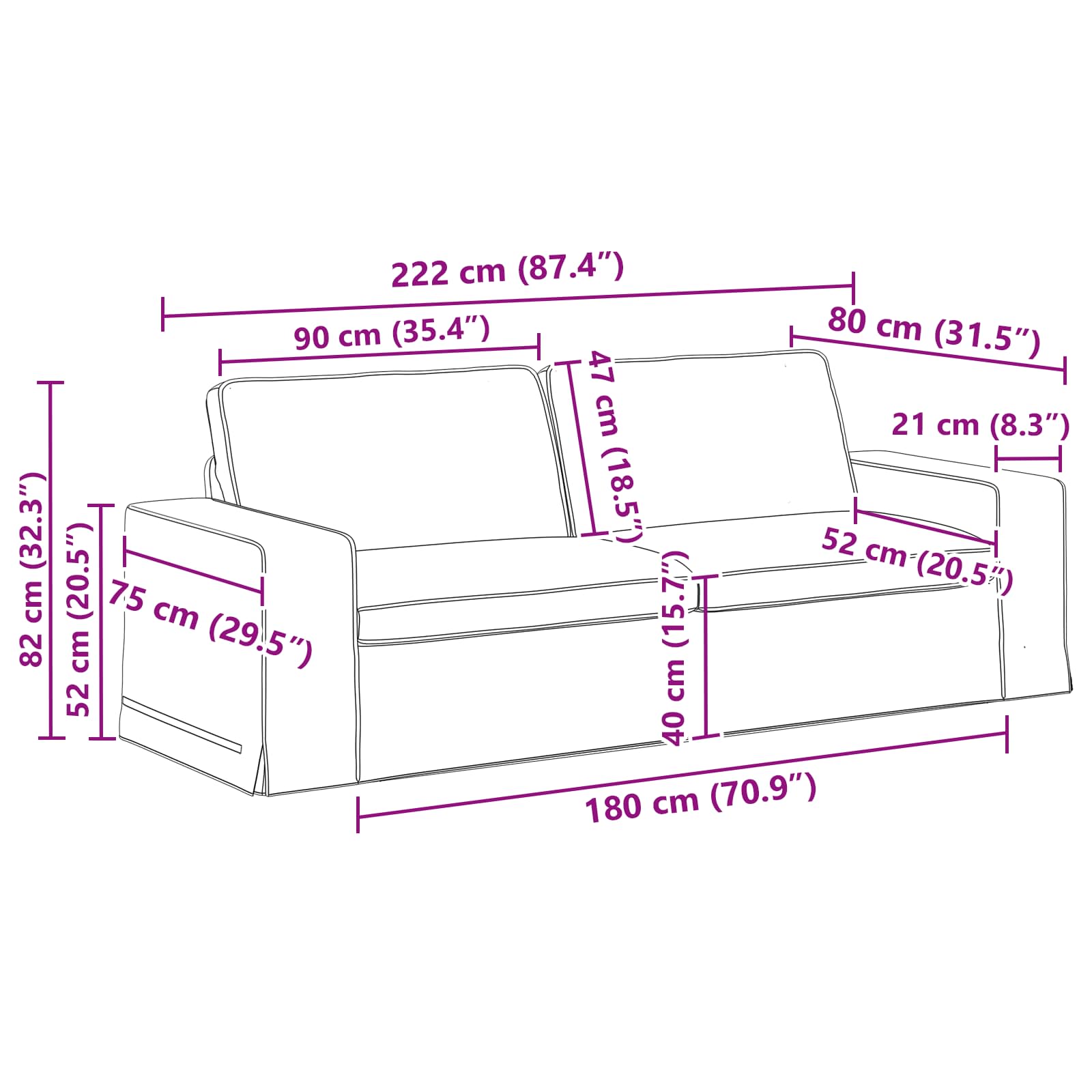 Sofa Set 2 stk. Dunkelgrau Stoff