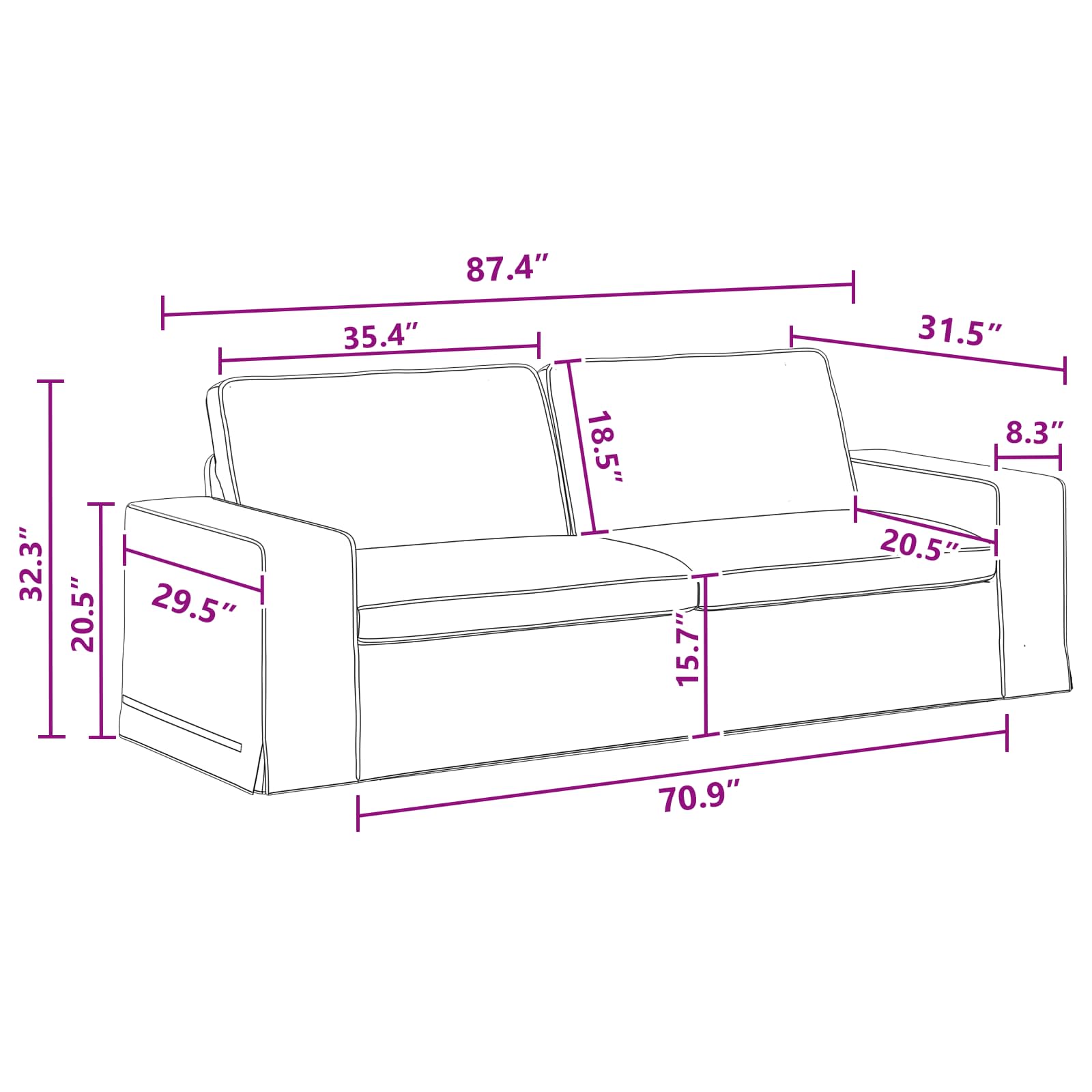 Sofa Set 2 stk. Dunkelgrau Stoff