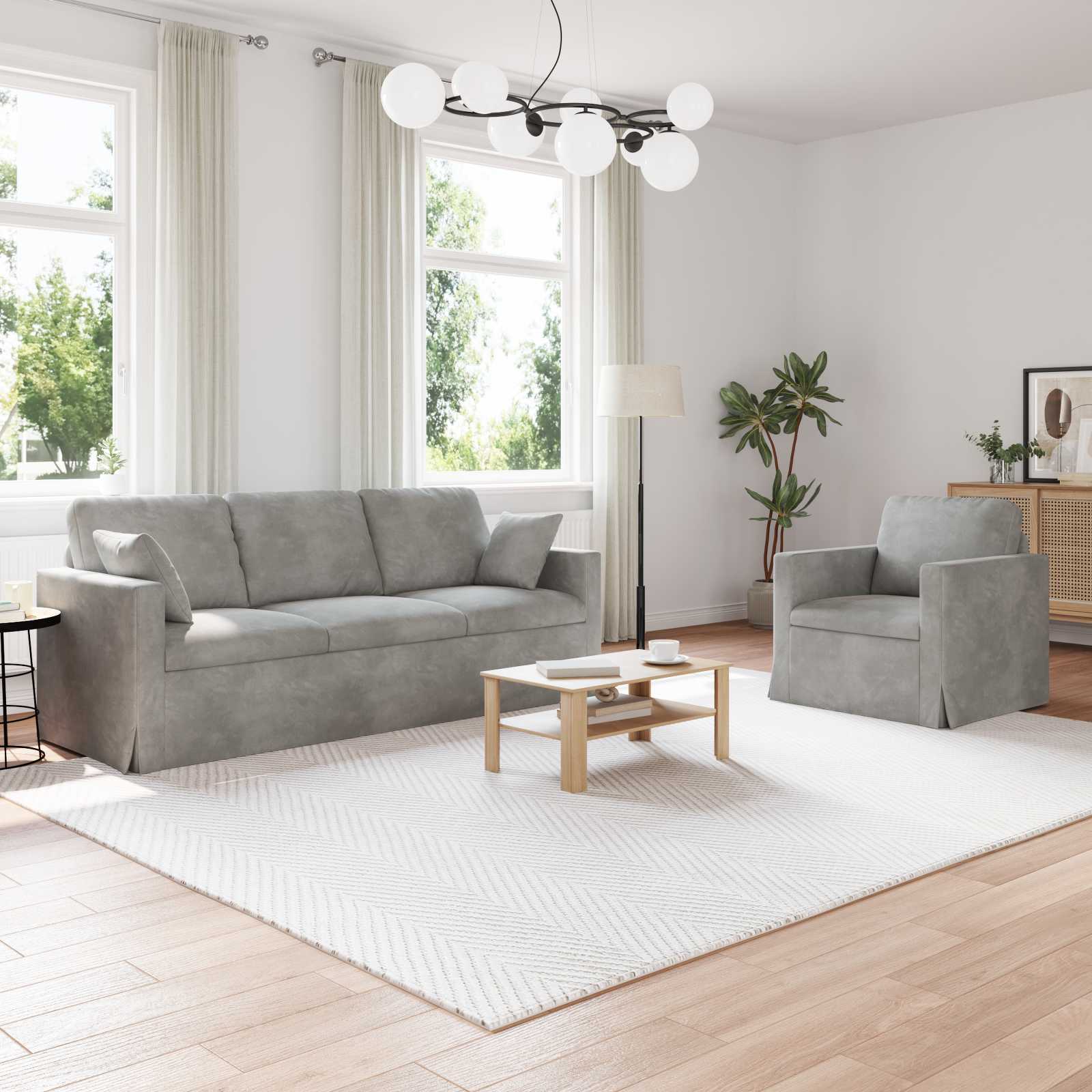 Sofa Set 2 Stk. Hellgrau Samt