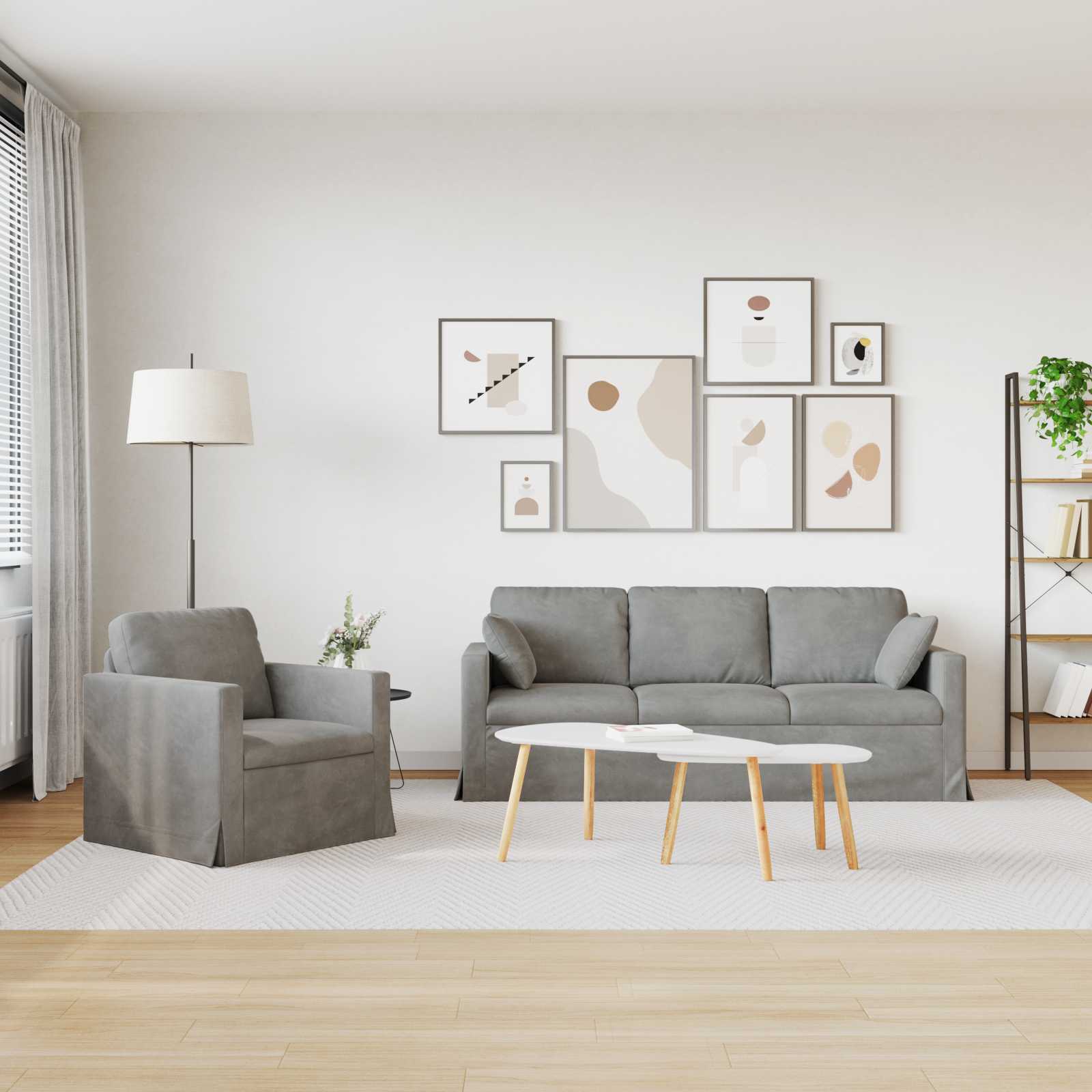 Sofa Set 2 Stk. Hellgrau Samt