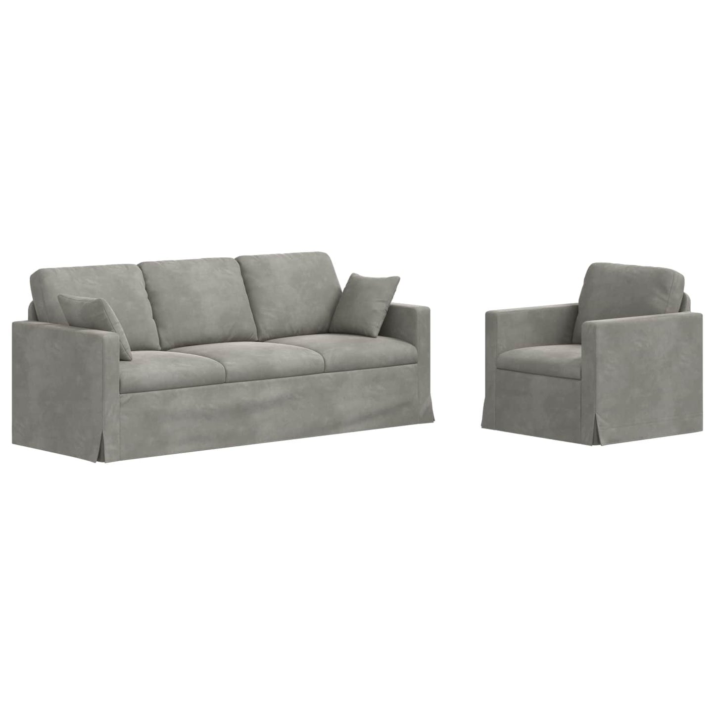 Sofa Set 2 Stk. Hellgrau Samt