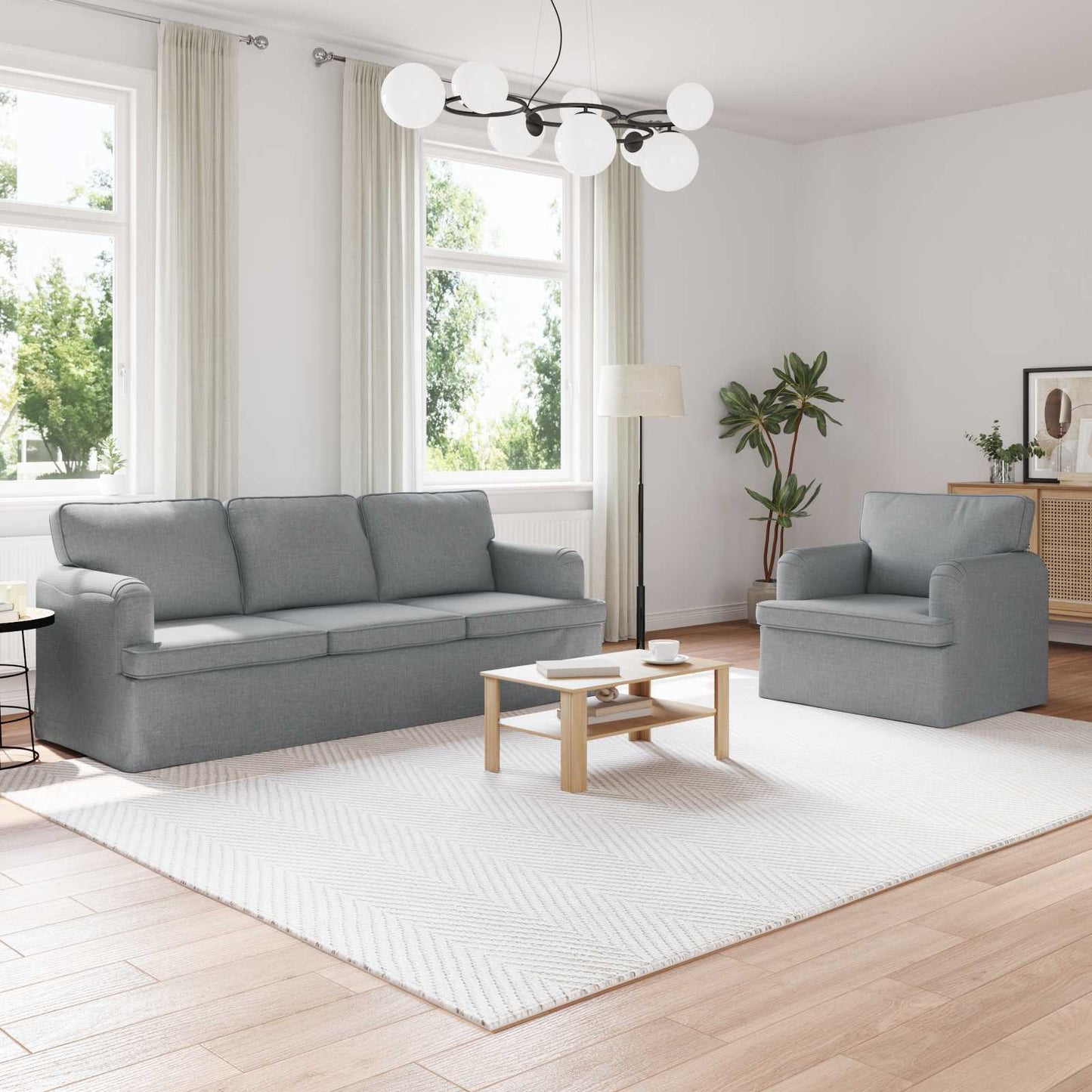 Sofa Set 2 stk. Hellgrau Stoff
