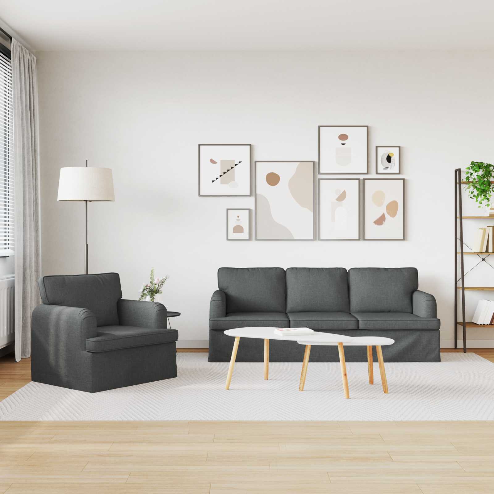 Sofa Set 2 pcs Dunkelgrau 201 x 80 x 85 cm Stoff