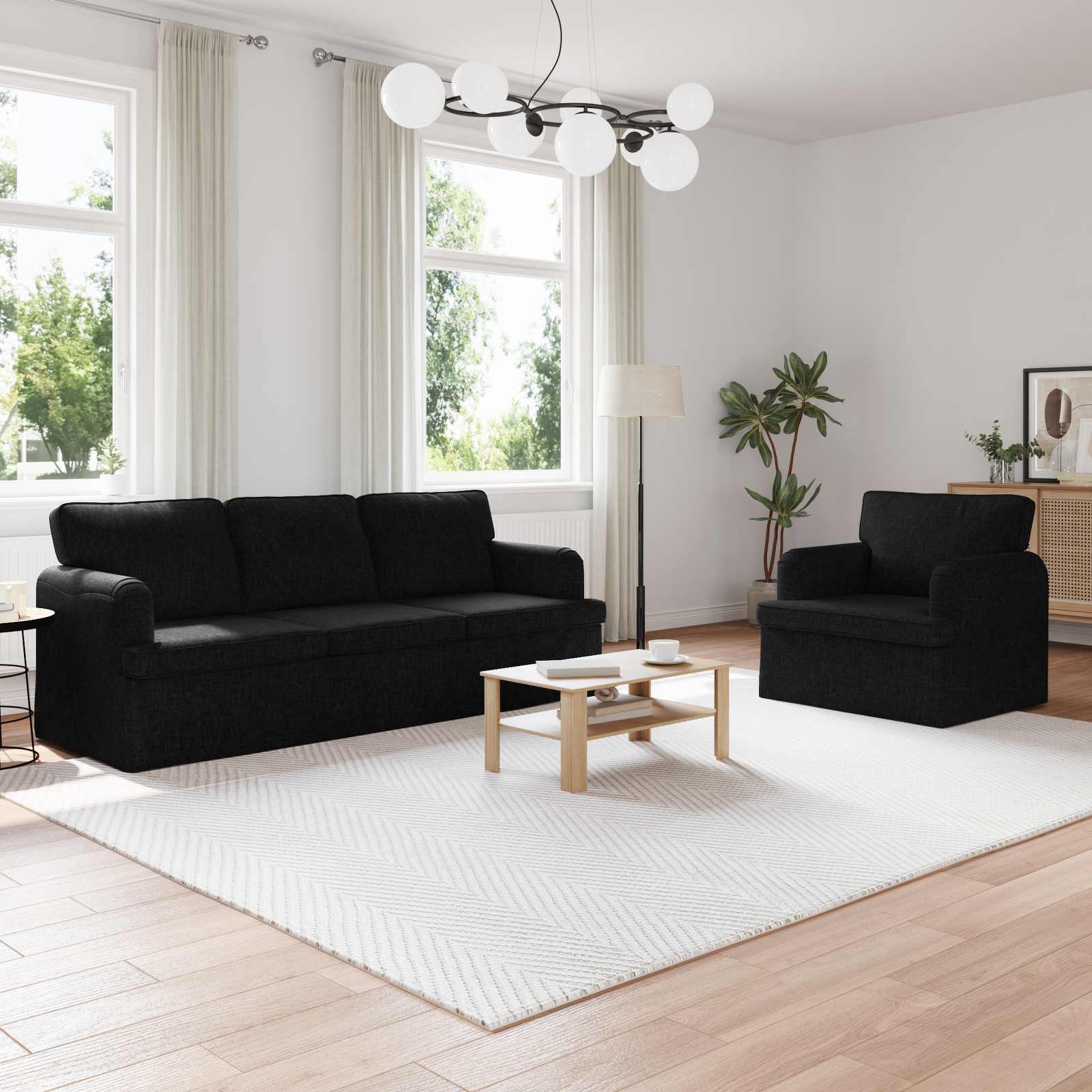 Sofa Set 2 stk. Schwarz Stoff