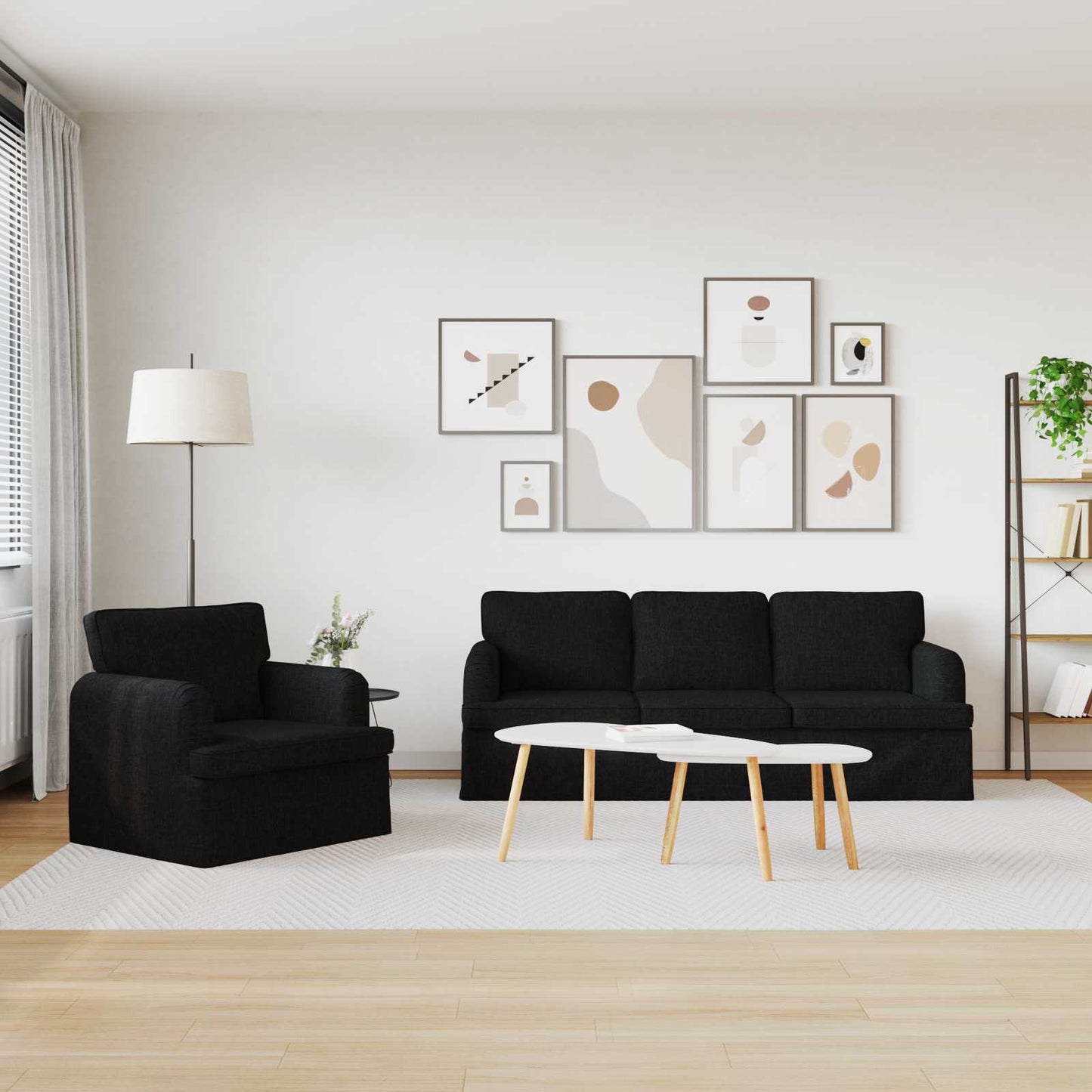Sofa Set 2 stk. Schwarz Stoff