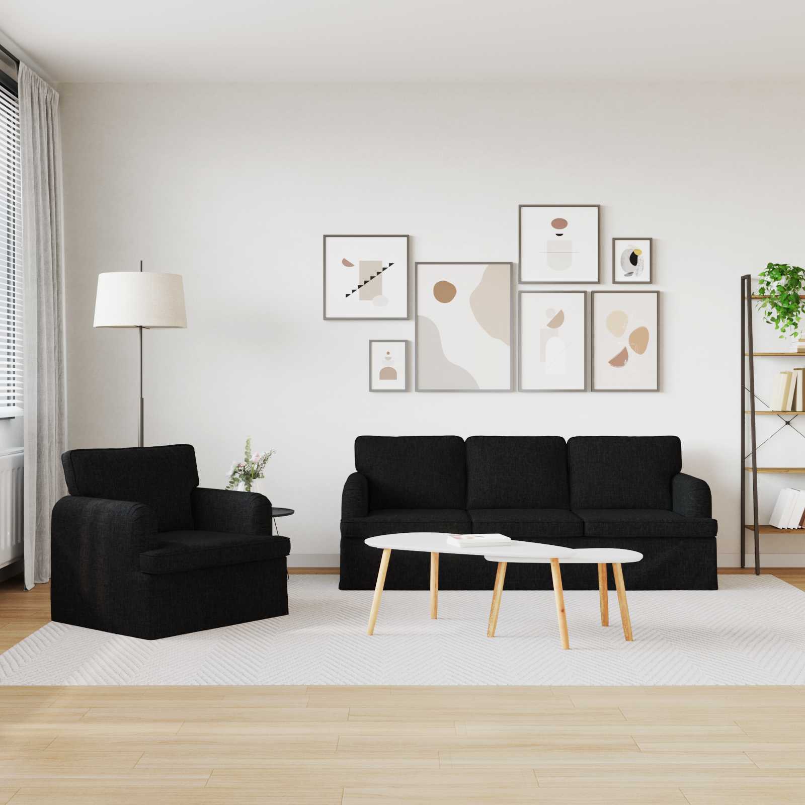 Sofa Set 2 stk. Schwarz Stoff