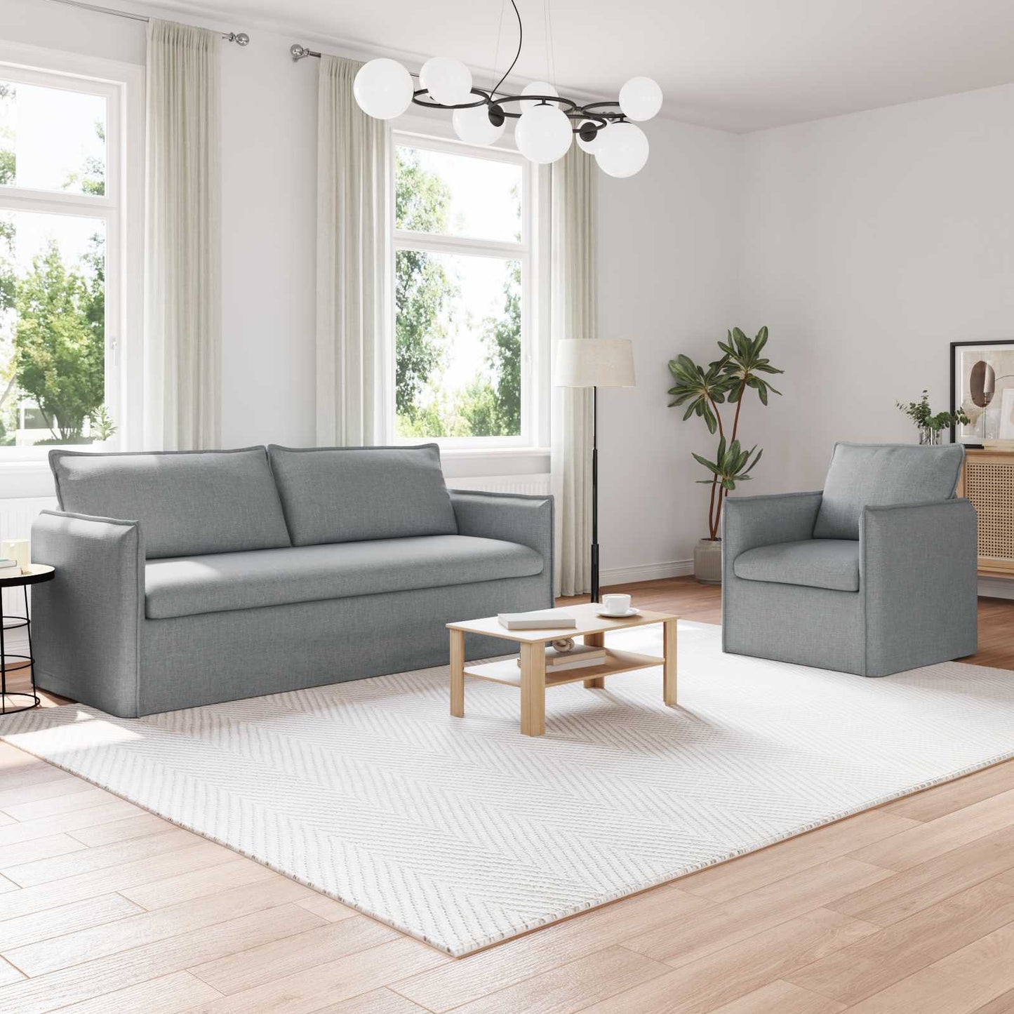 Sofa Set 2 stk. Hellgrau Stoff