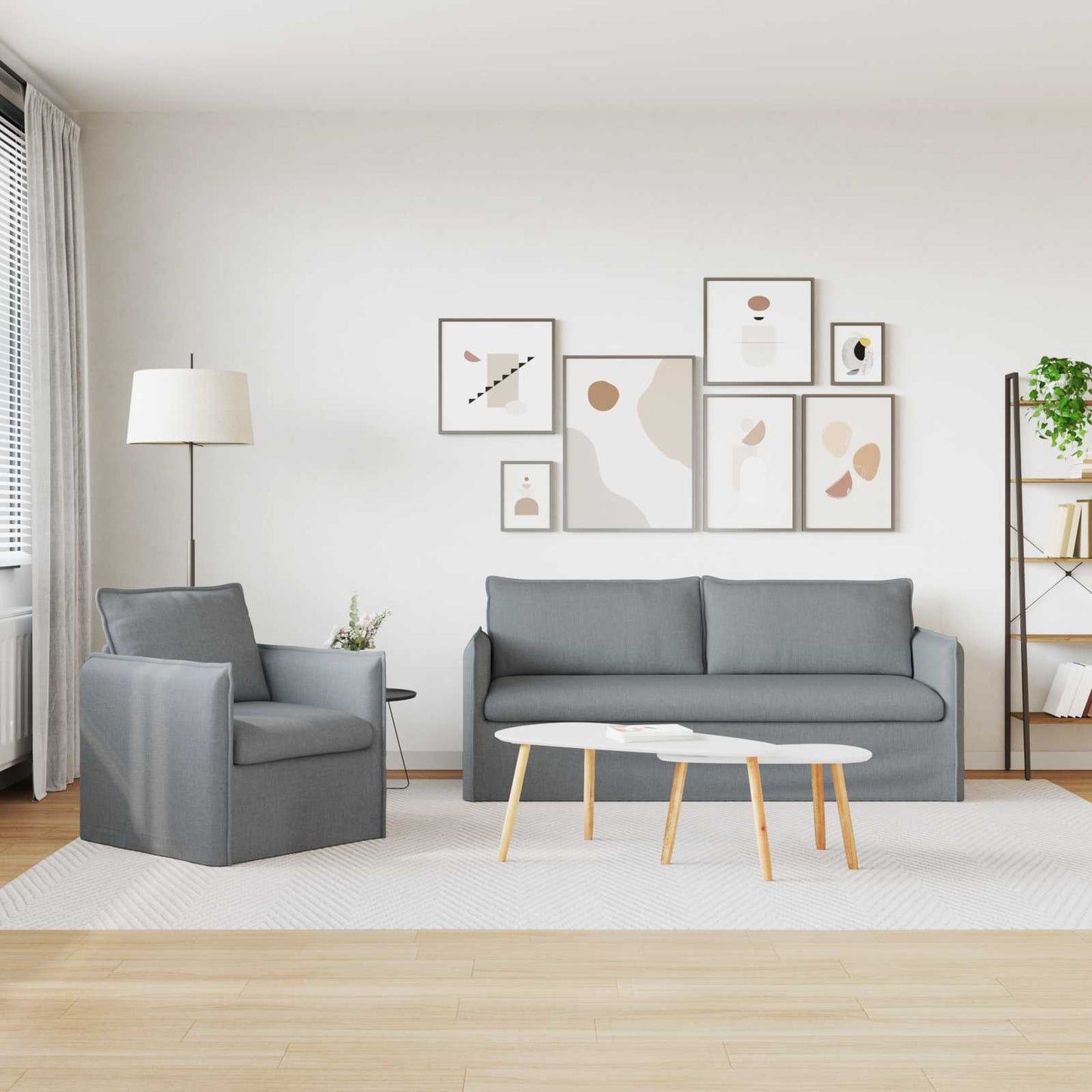Sofa Set 2 stk. Hellgrau Stoff