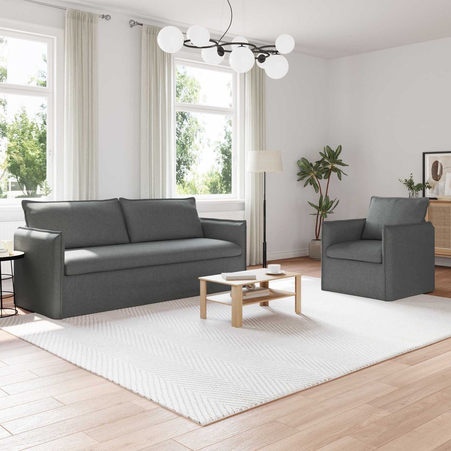 Sofa Set 2 stk. Dunkelgrau Stoff