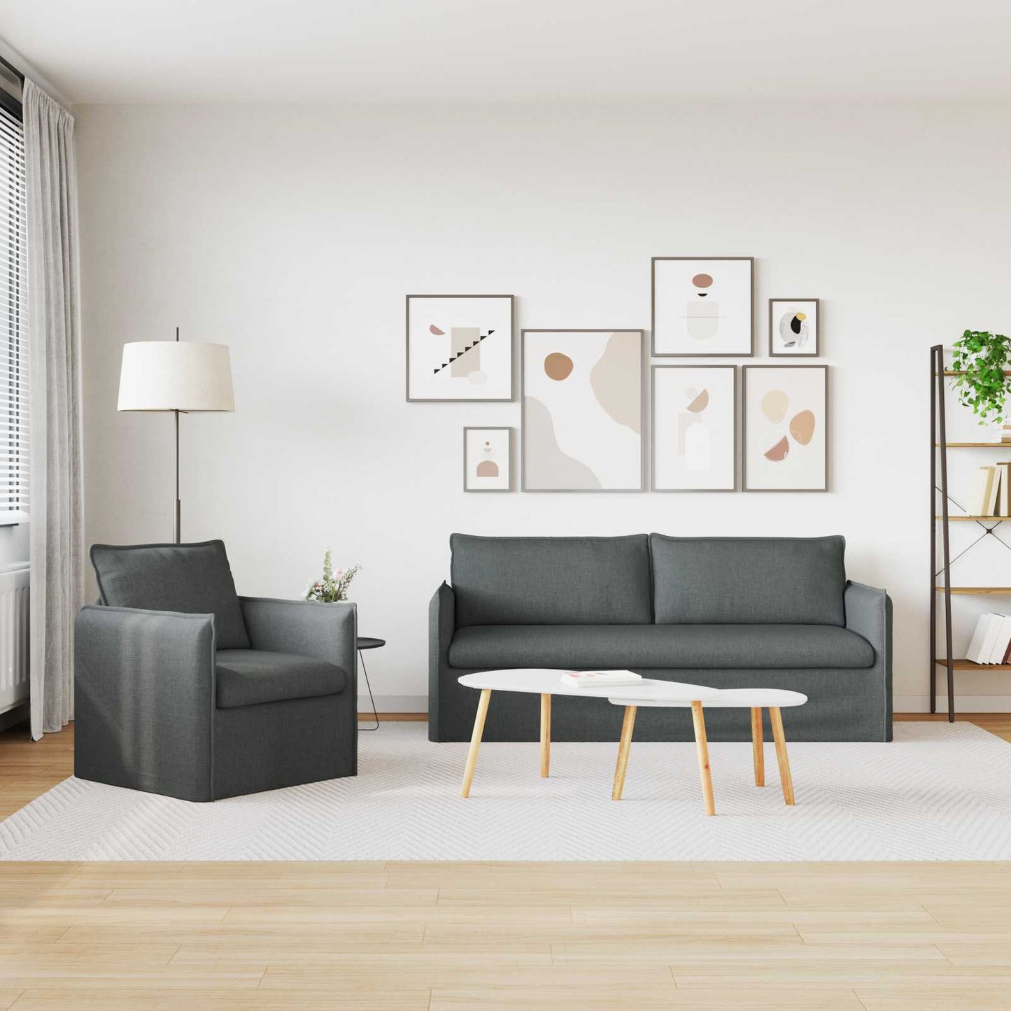 Sofa Set 2 stk. Dunkelgrau Stoff