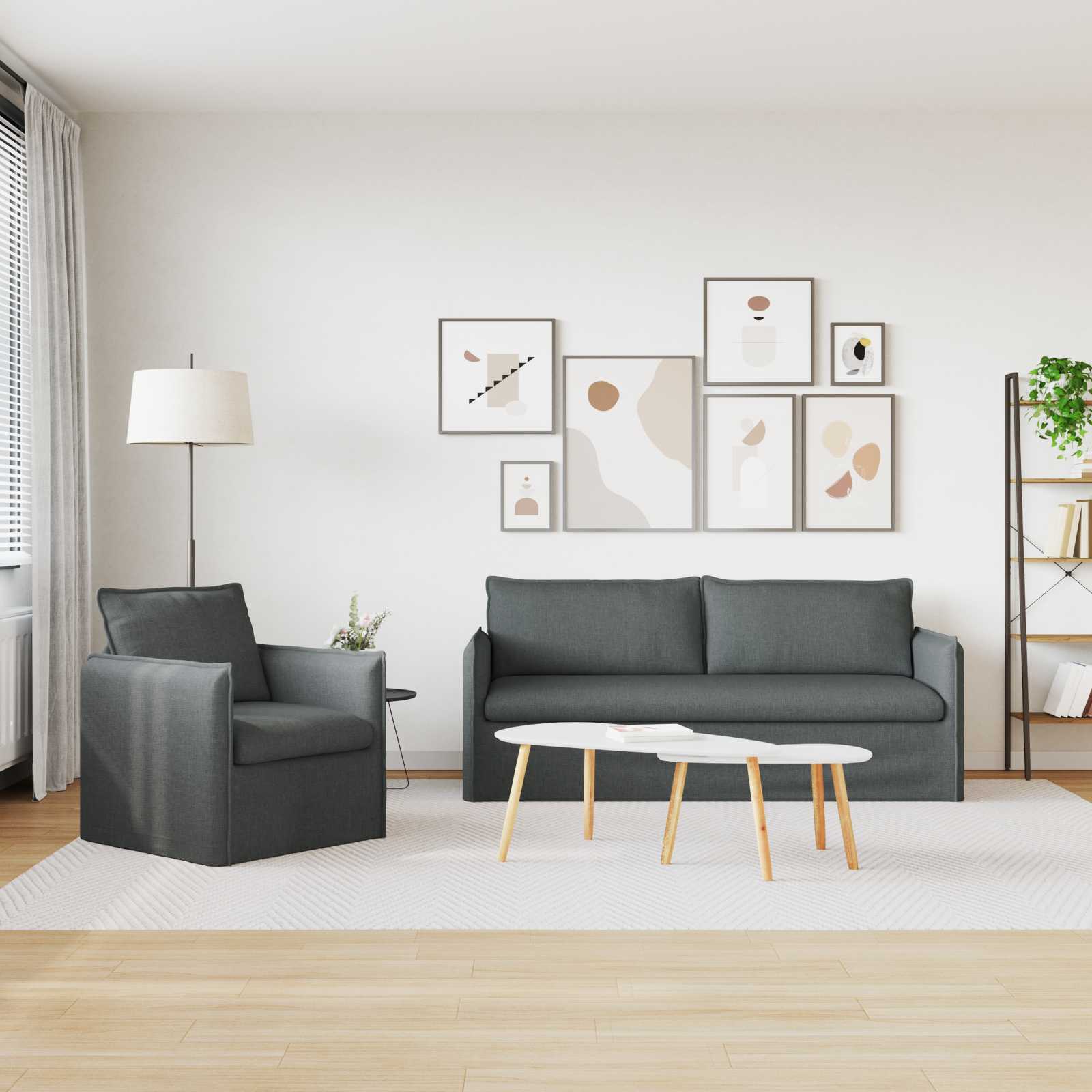 Sofa Set 2 stk. Dunkelgrau Stoff