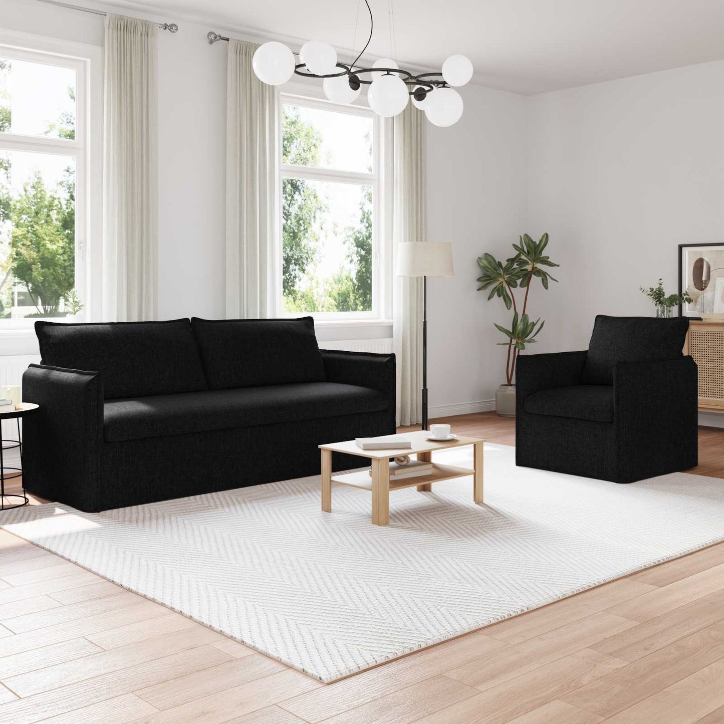 Sofa Set 2 stk. Schwarz Stoff
