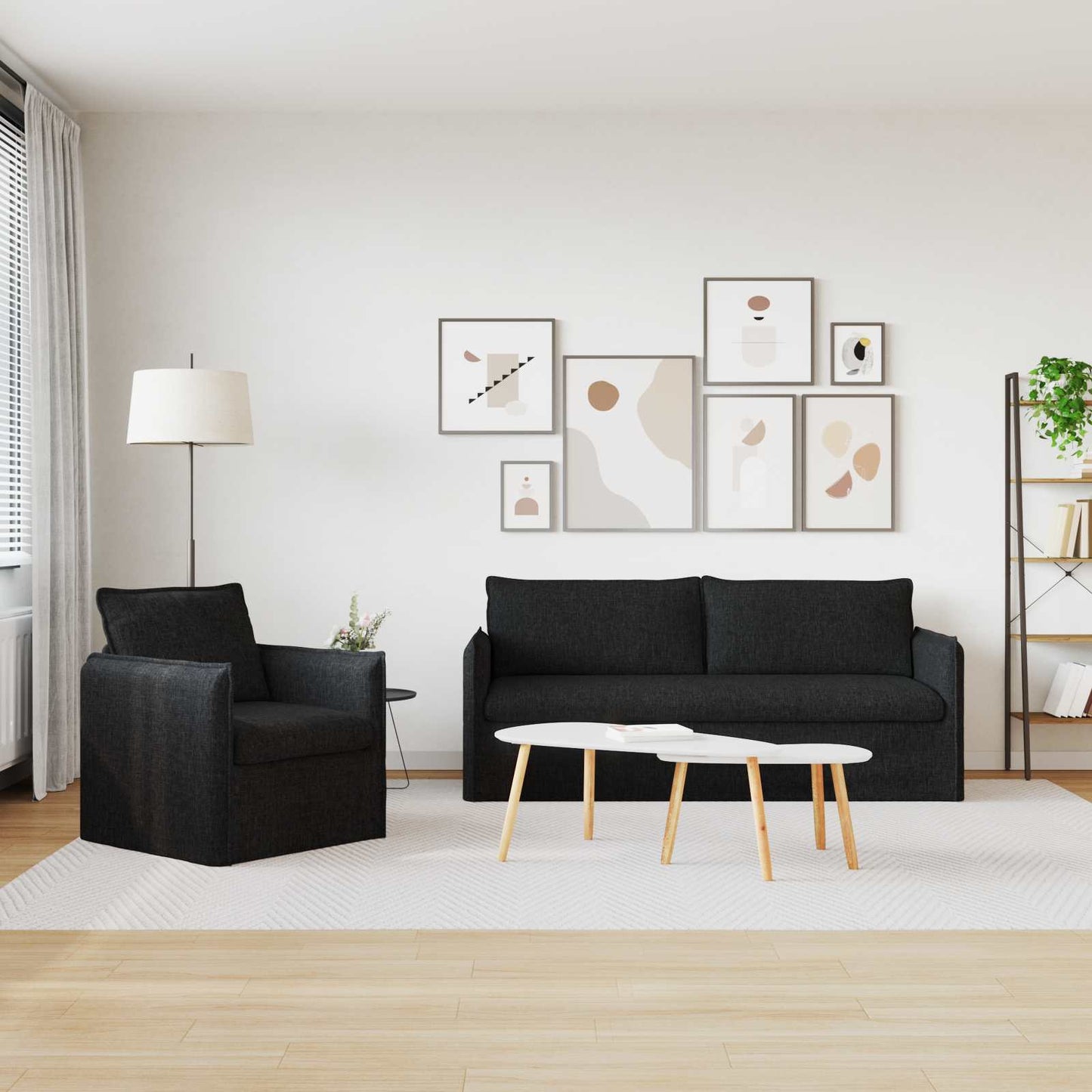 Sofa Set 2 stk. Schwarz Stoff