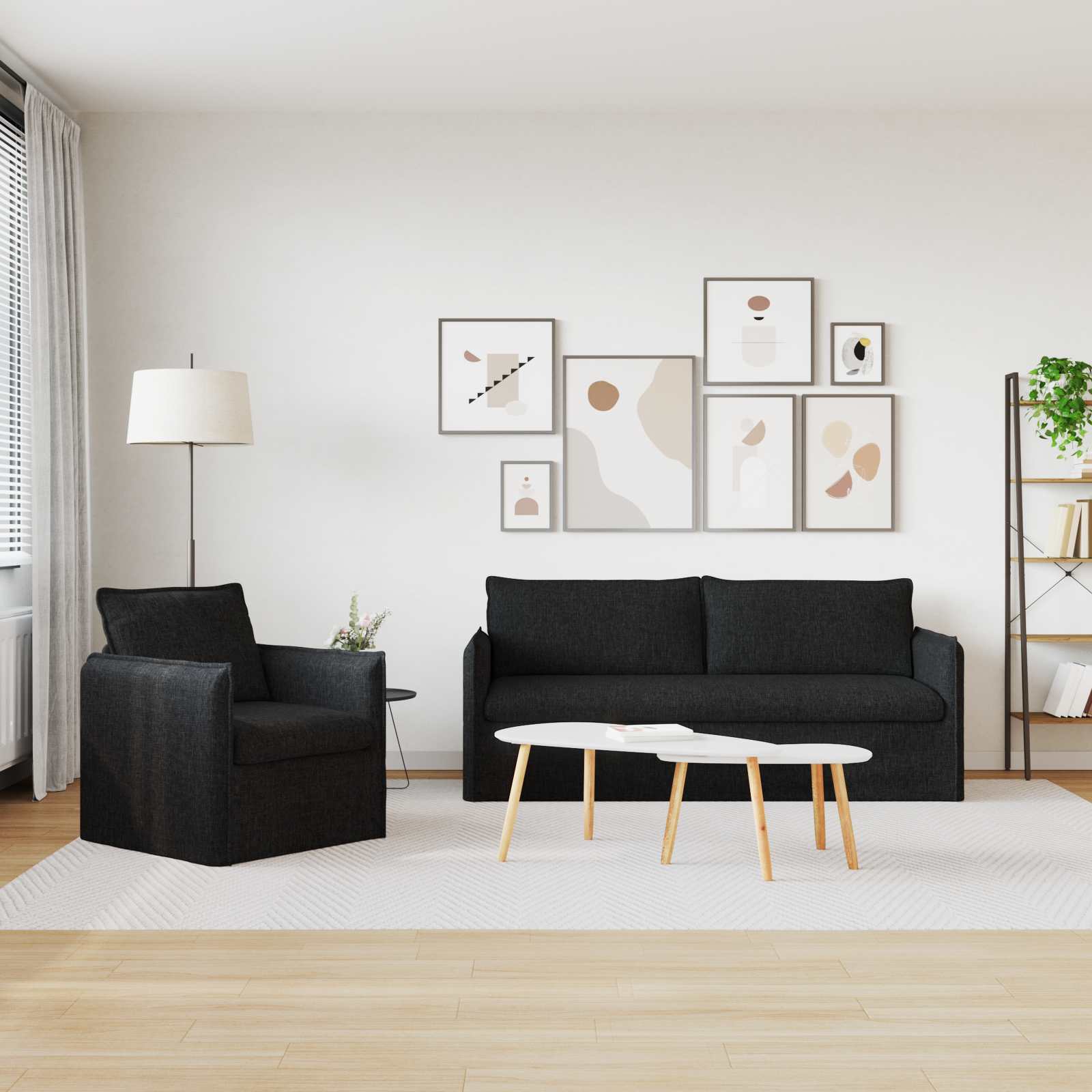 Sofa Set 2 stk. Schwarz Stoff