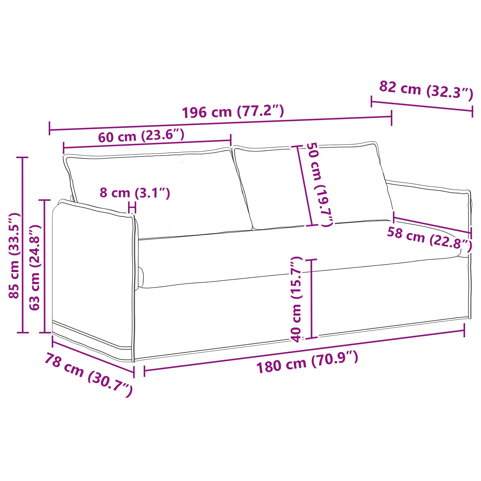 Sofa Set 2 stk. Schwarz Stoff