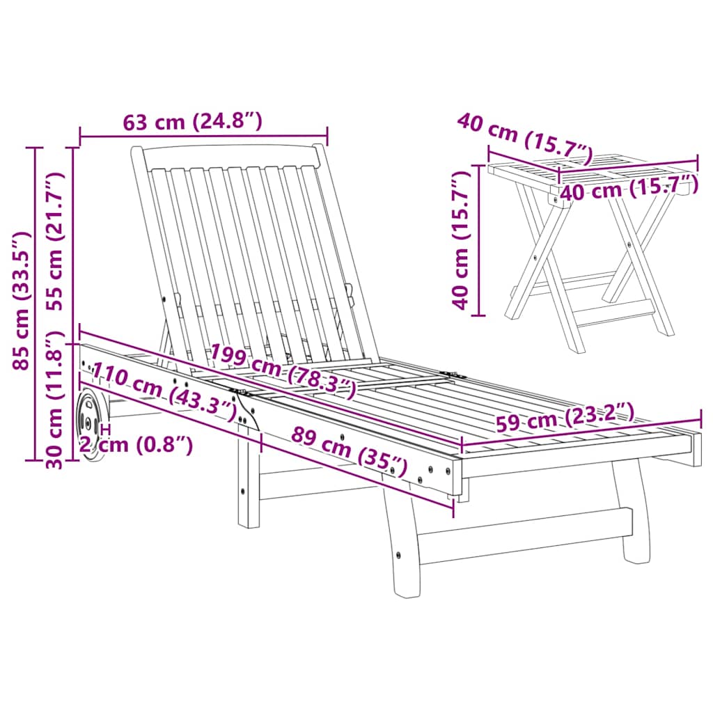 Sonnenliege Braun Massivholz Akazie