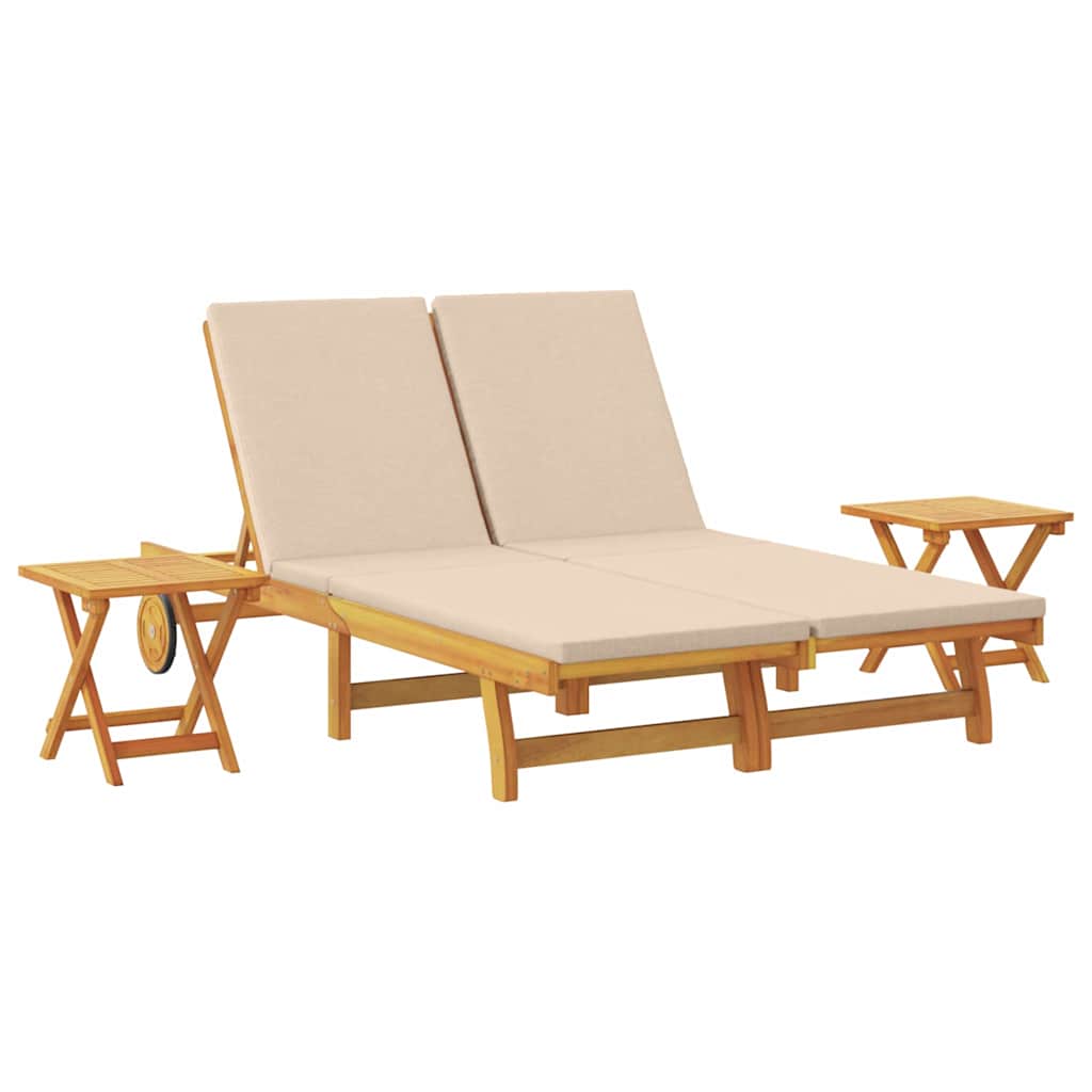 Sonnenliege mit Kissen Beige Massivholz Akazie