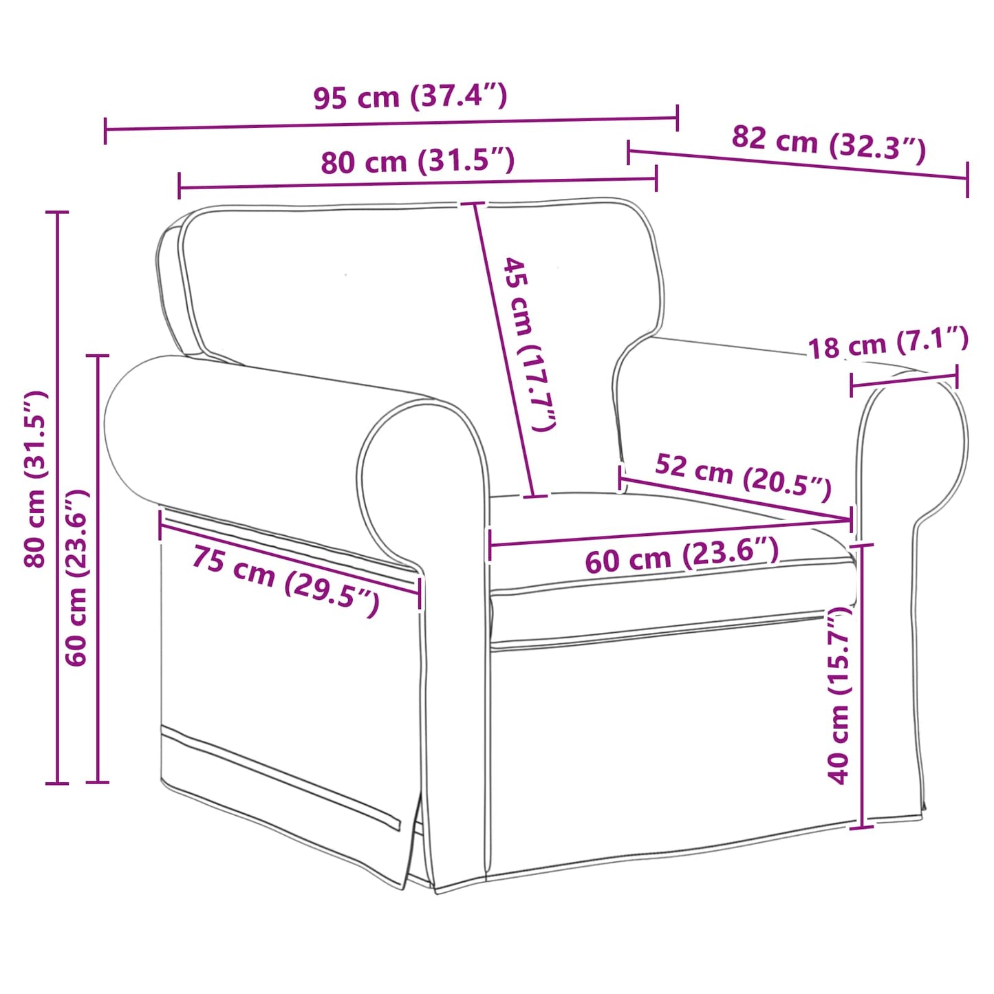 Sofa Dunkelgrau 95 x 82 x 80 cm Stoff