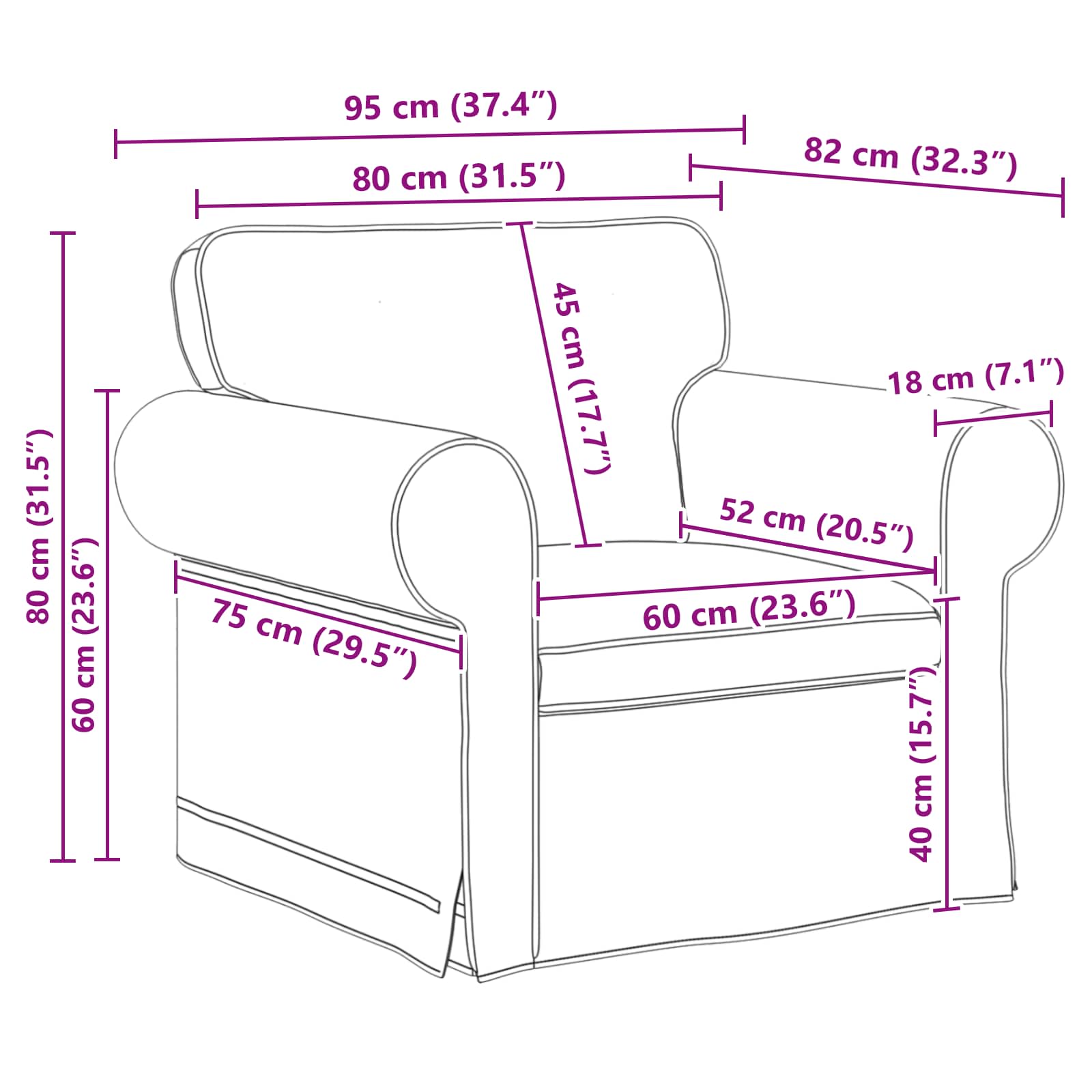 Sofa Schwarz 95 x 82 x 80 cm Stoff