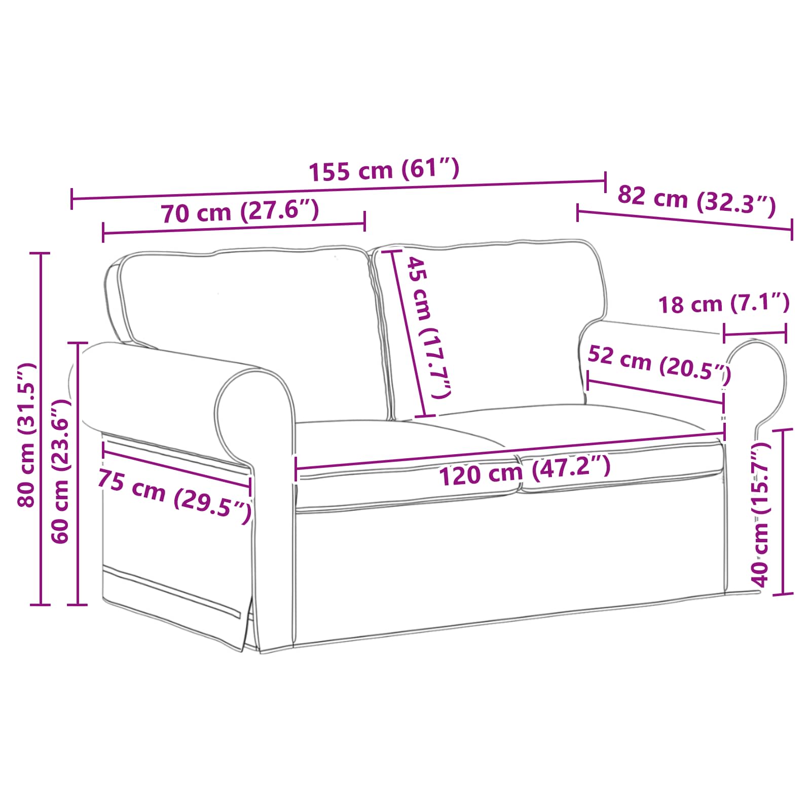 Sofa Hellgrau 155 x 82 x 80 cm Stoff
