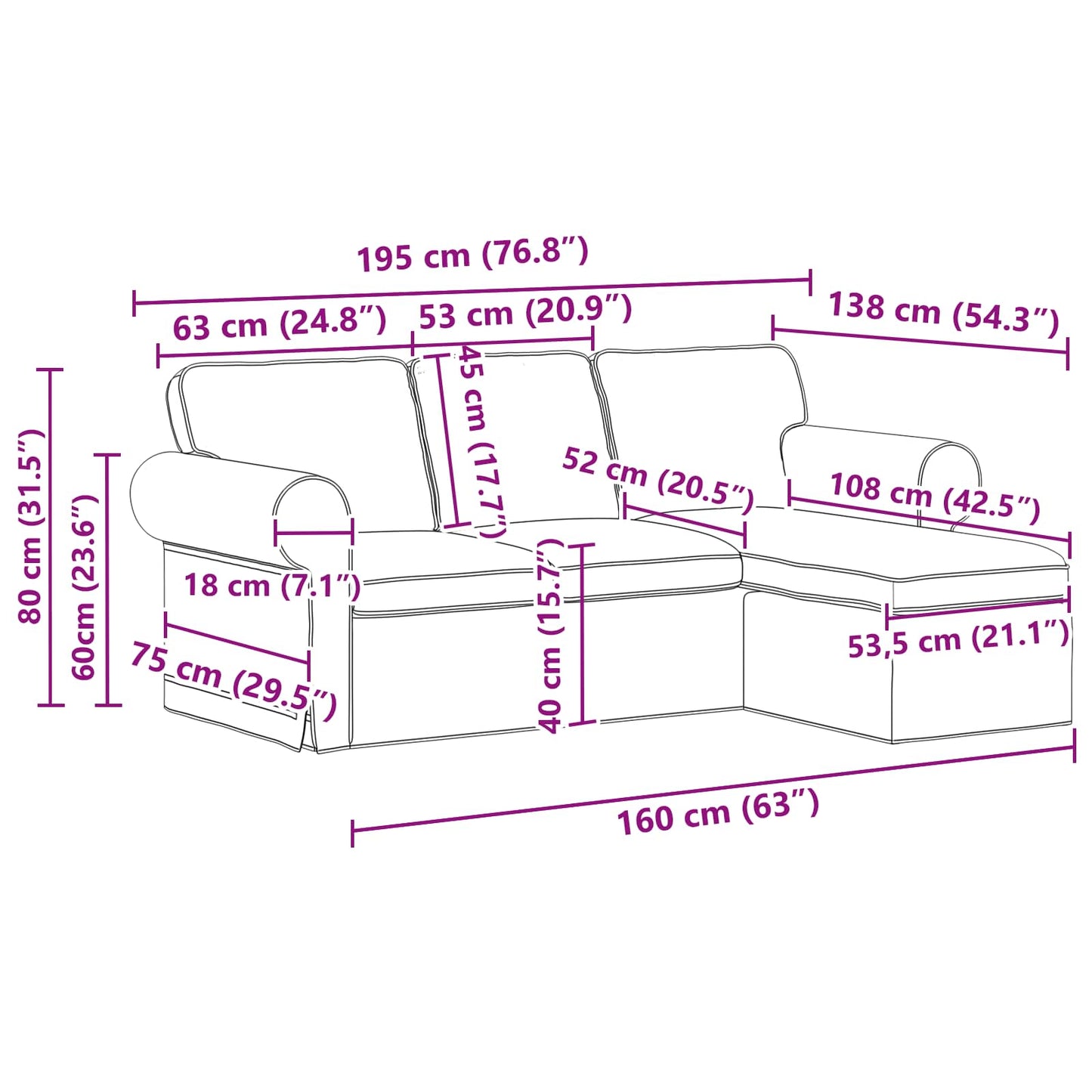 Sofa Dunkelgrau 195 x 138 x 80 cm Stoff