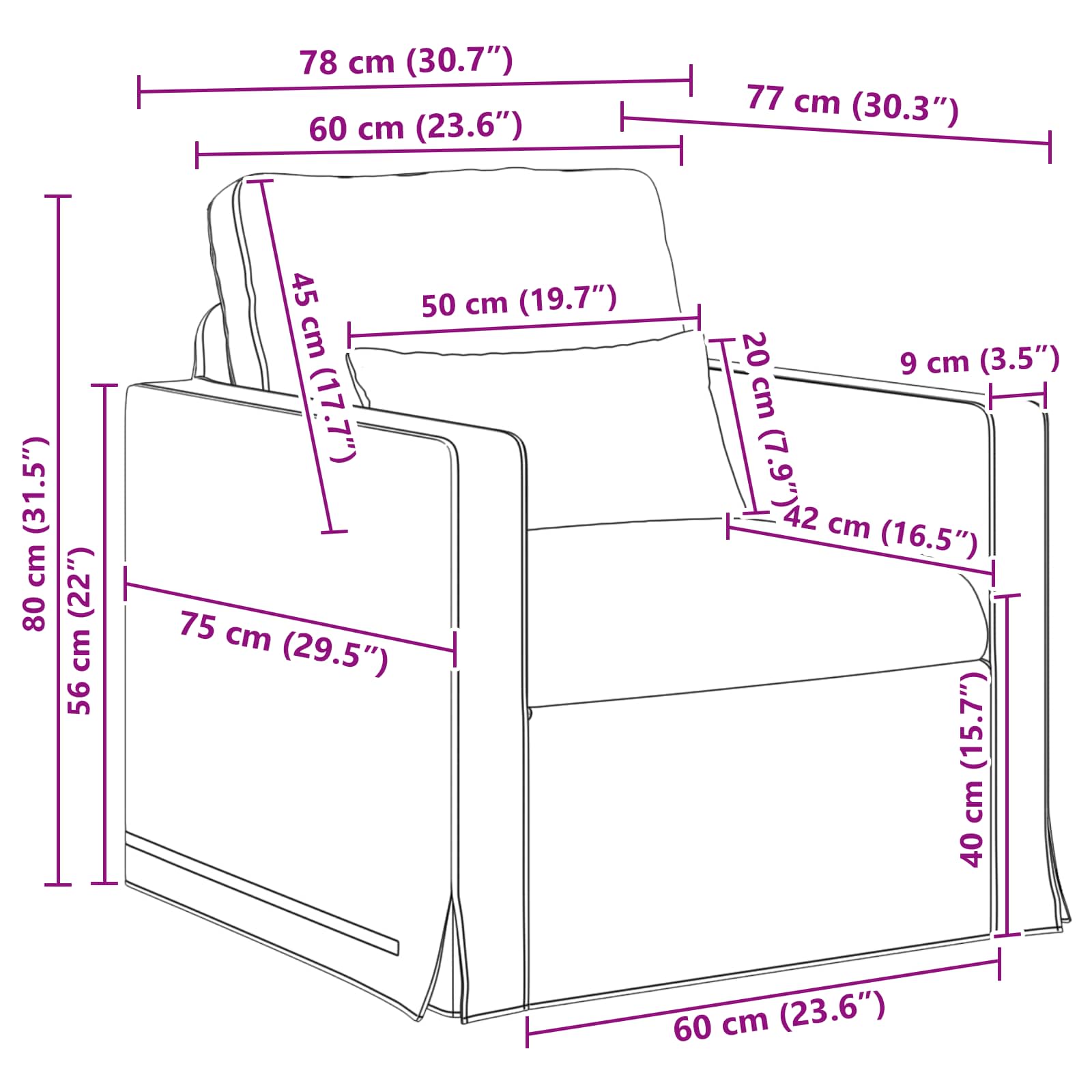 Sofa Hellgrau 78 x 78 x 80 cm Stoff