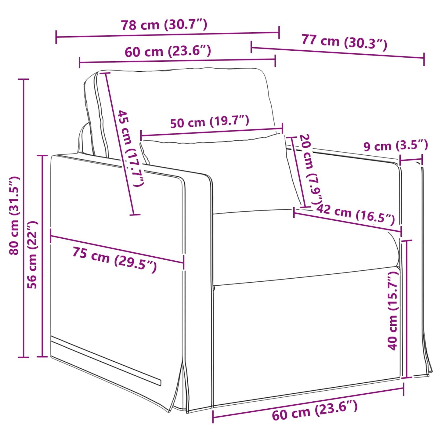 Sofa Dunkelgrau 78 x 78 x 80 cm Stoff
