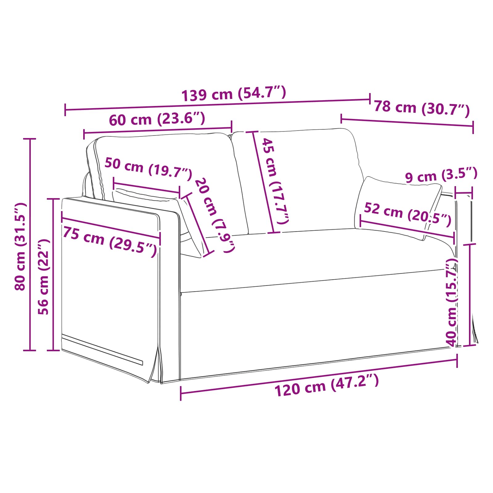 Sofa Dunkelgrau 139 x 78 x 80 cm Stoff