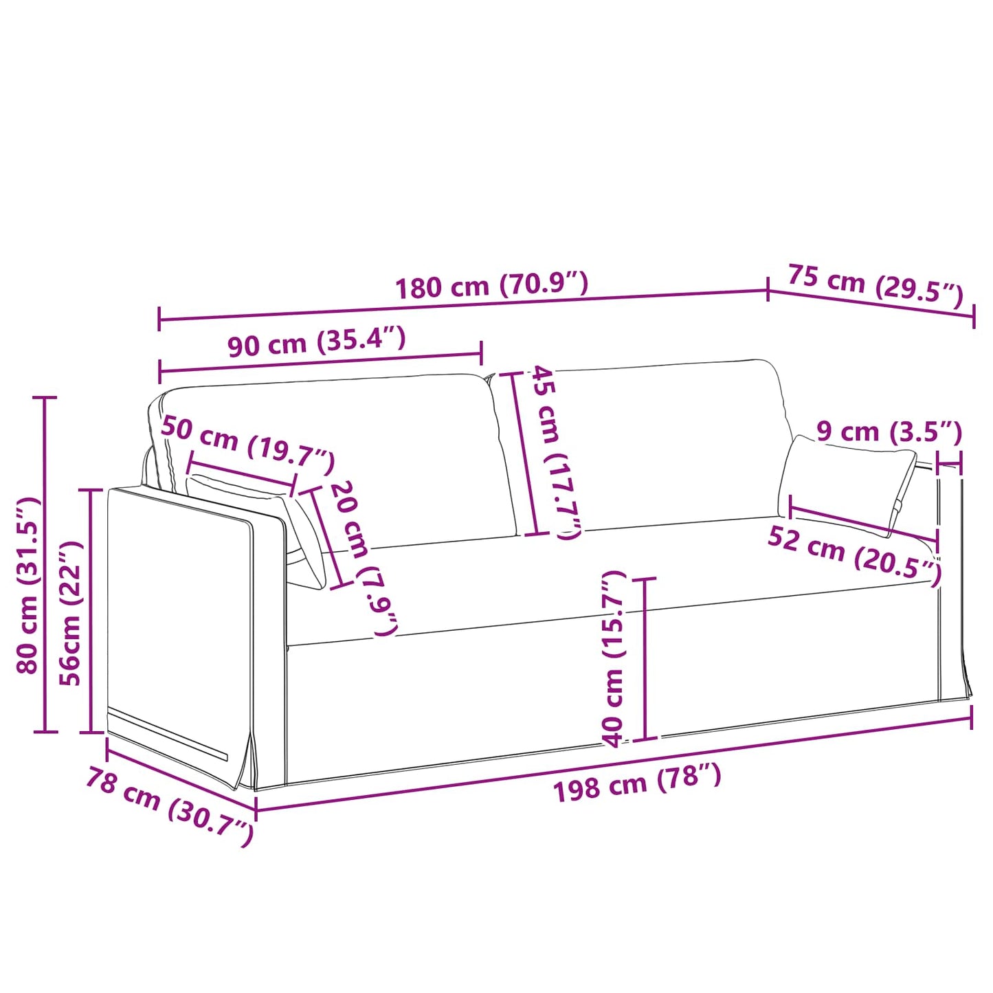 Sofa Dunkelgrün 198 x 78 x 80 cm Stoff