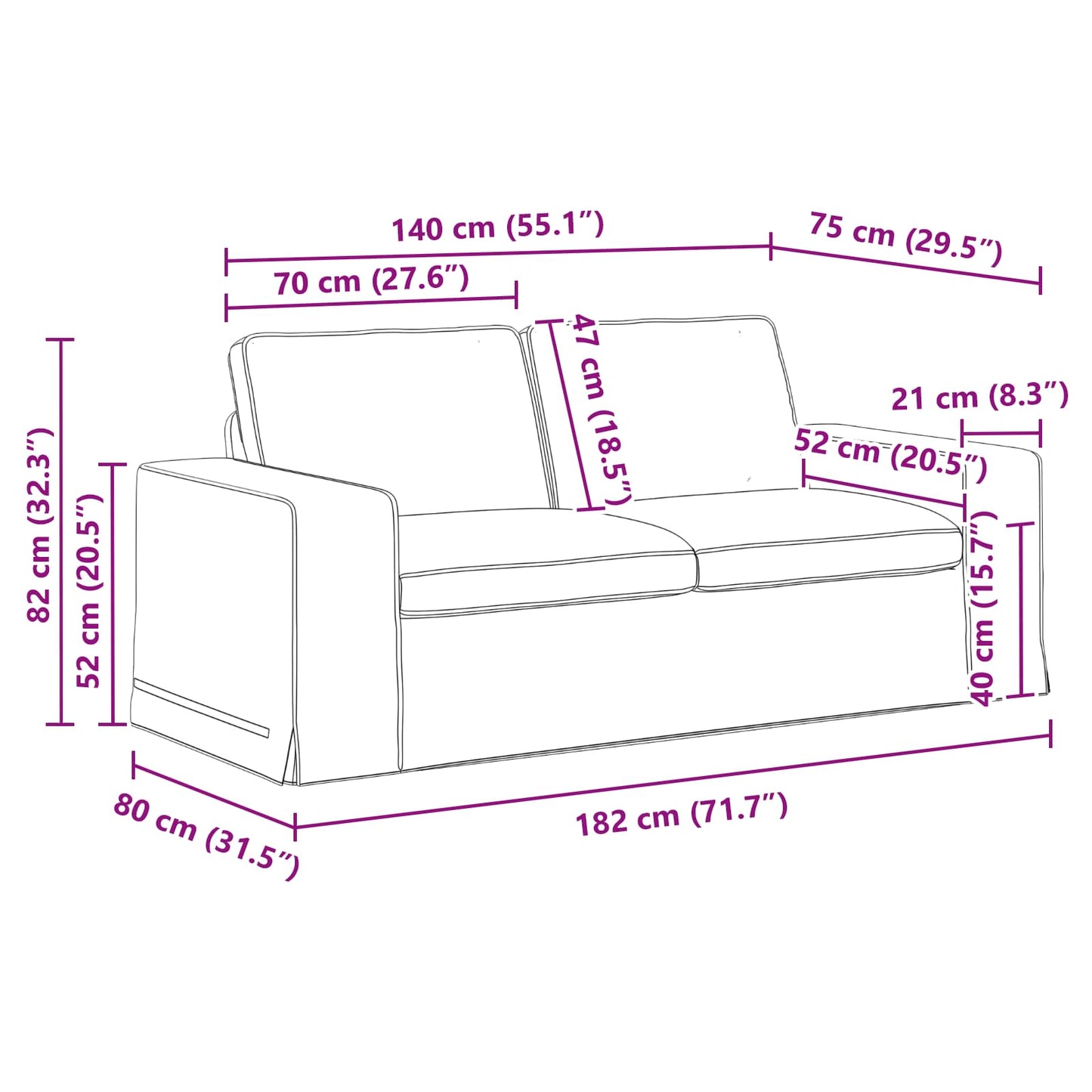 Sofa Creme 182 x 80 x 82 cm Stoff