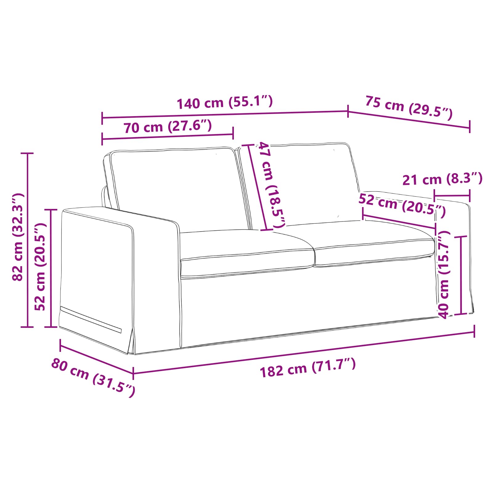 Sofa Creme 182 x 80 x 82 cm Stoff