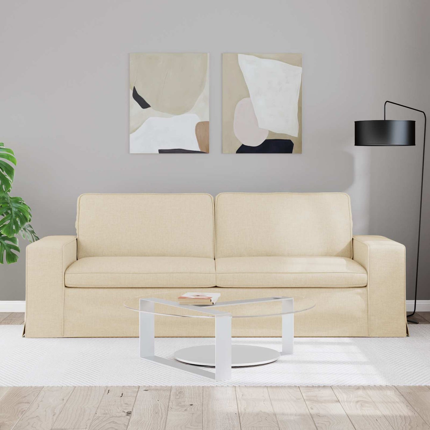 Sofa Creme 222 x 80 x 82 cm Stoff