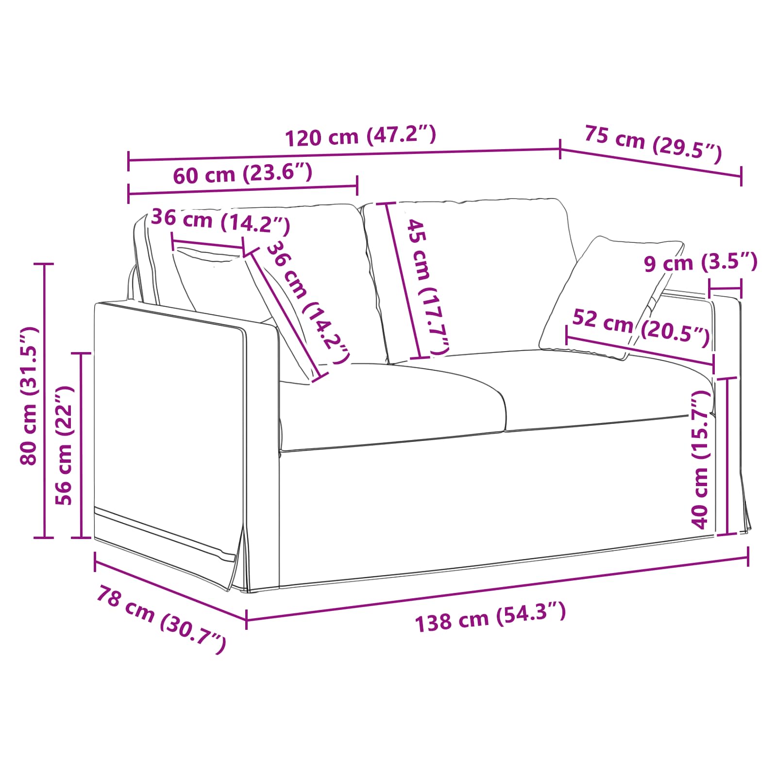 Sofa Dunkelgrau 138 x 78 x 80 cm Samt