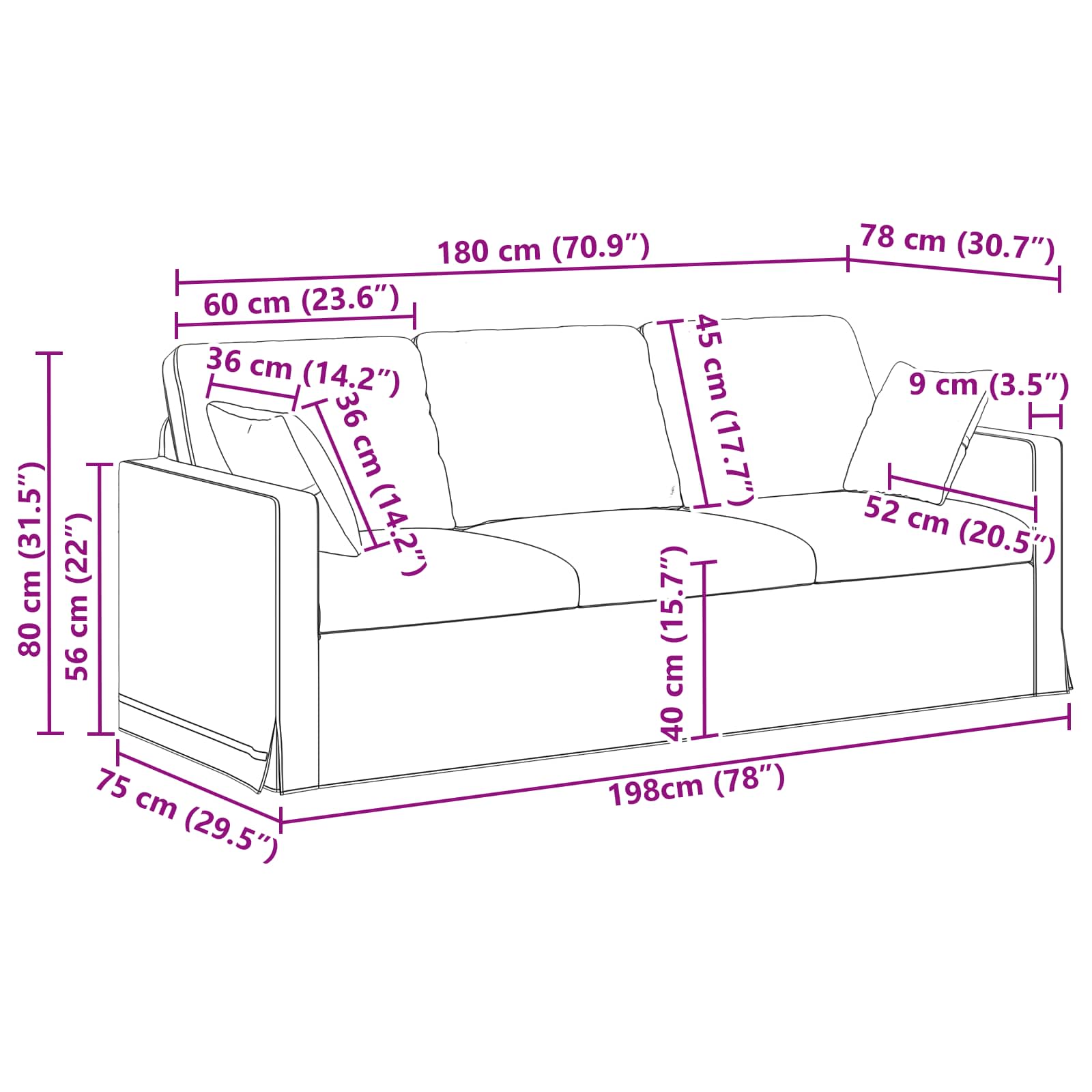 Sofa Dunkelgrau 198 x 78 x 80 cm Samt