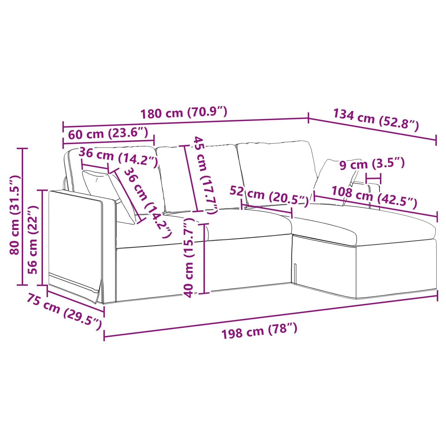 Sofa Hellgrau 198 x 134 x 80 cm Samt